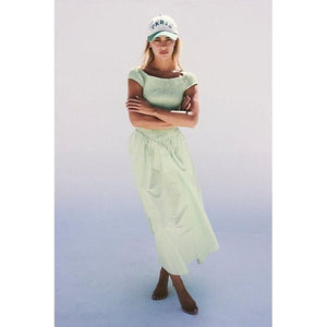 New Free People Ceci Smocked Midi Dress Free-est $98 XS Green POPLIN