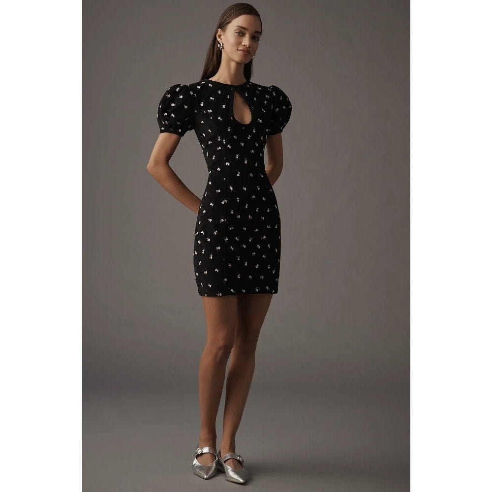 Anthropologie Maeve Puff-Sleeve Keyhole Embroidered Mini Dress $178 Sz 6