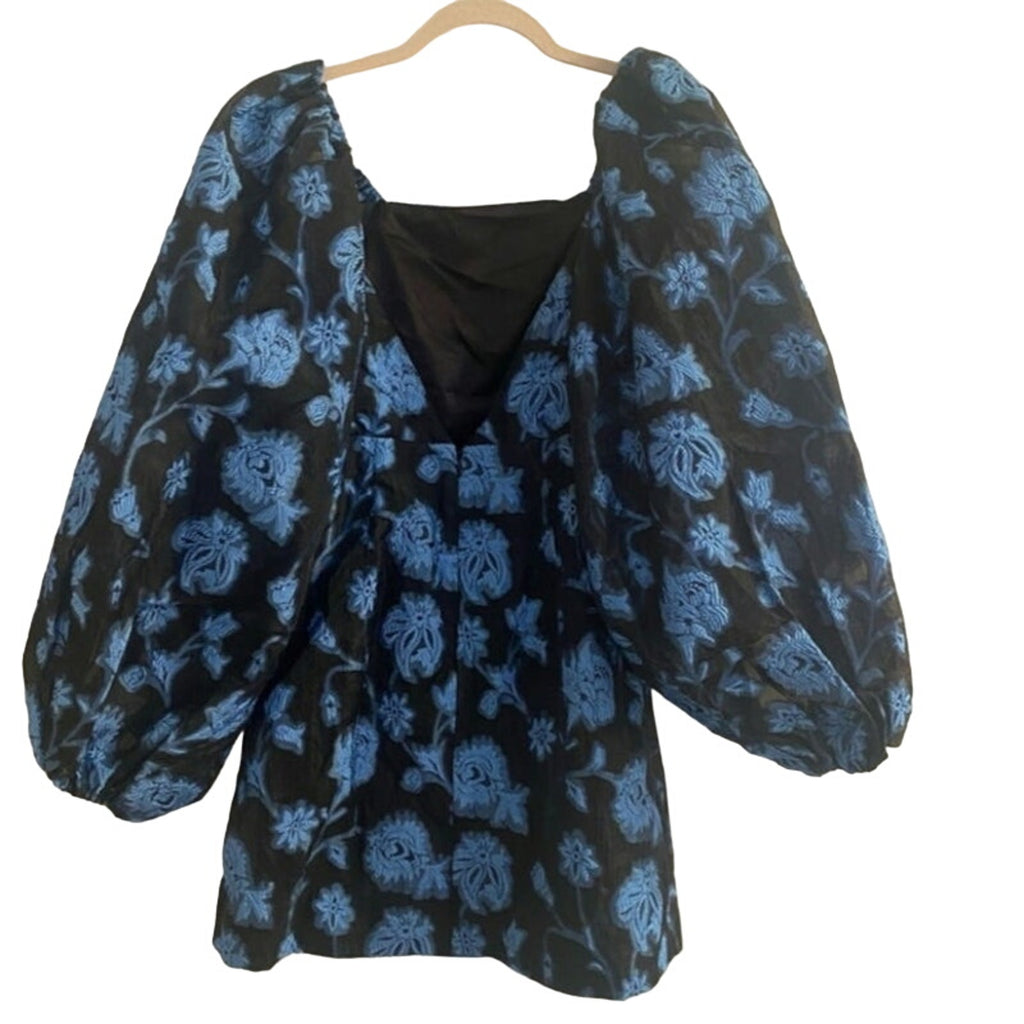 New FREE PEOPLE Aureta Georgia Mini Dress $268 XS Black/Blue Floral Embroidered