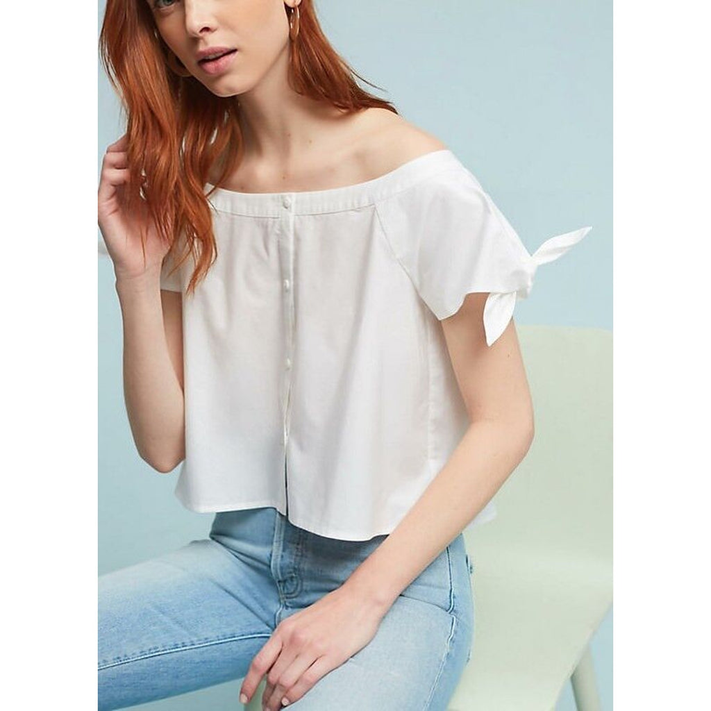 Nwt Anthropologie x Corey Lynn Calter Tie Sleeve Poplin Top $98 WHITE Sz Medium