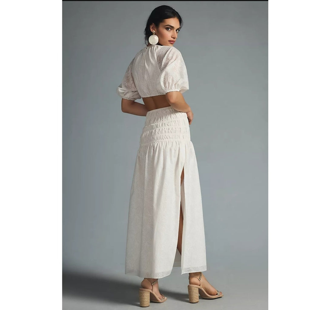 Anthropologie Significant Zofia Puff-Sleeve Shirred Cutout Dress