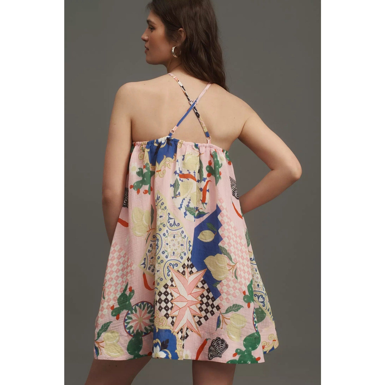 Anthropologie Maeve Printed Halter Swing Mini Dress X-SMALL Pink Anthropologie
