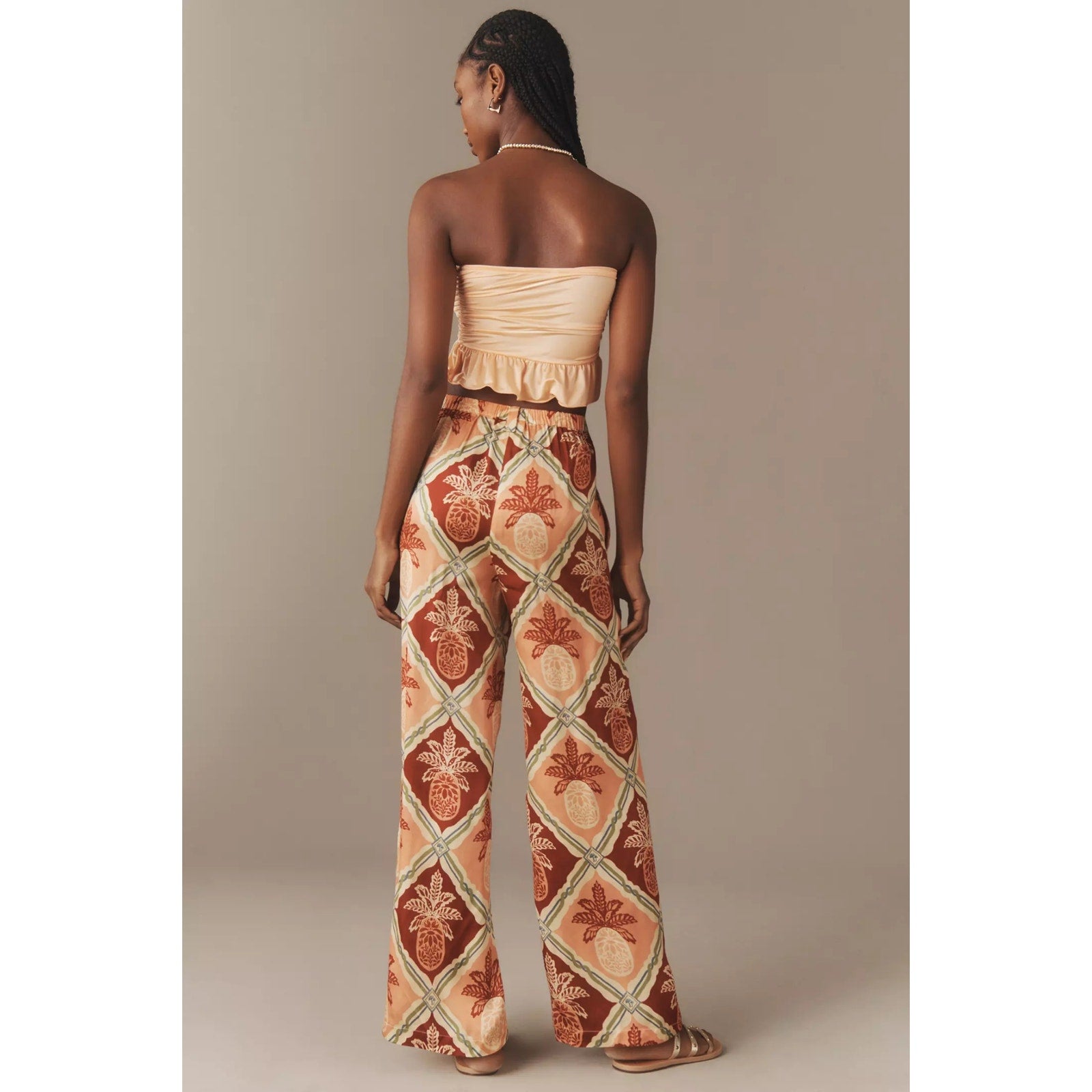 New Farm Rio x Anthropologie Pineapple Satin Wide-Leg Pants $188 X-SMALL Red