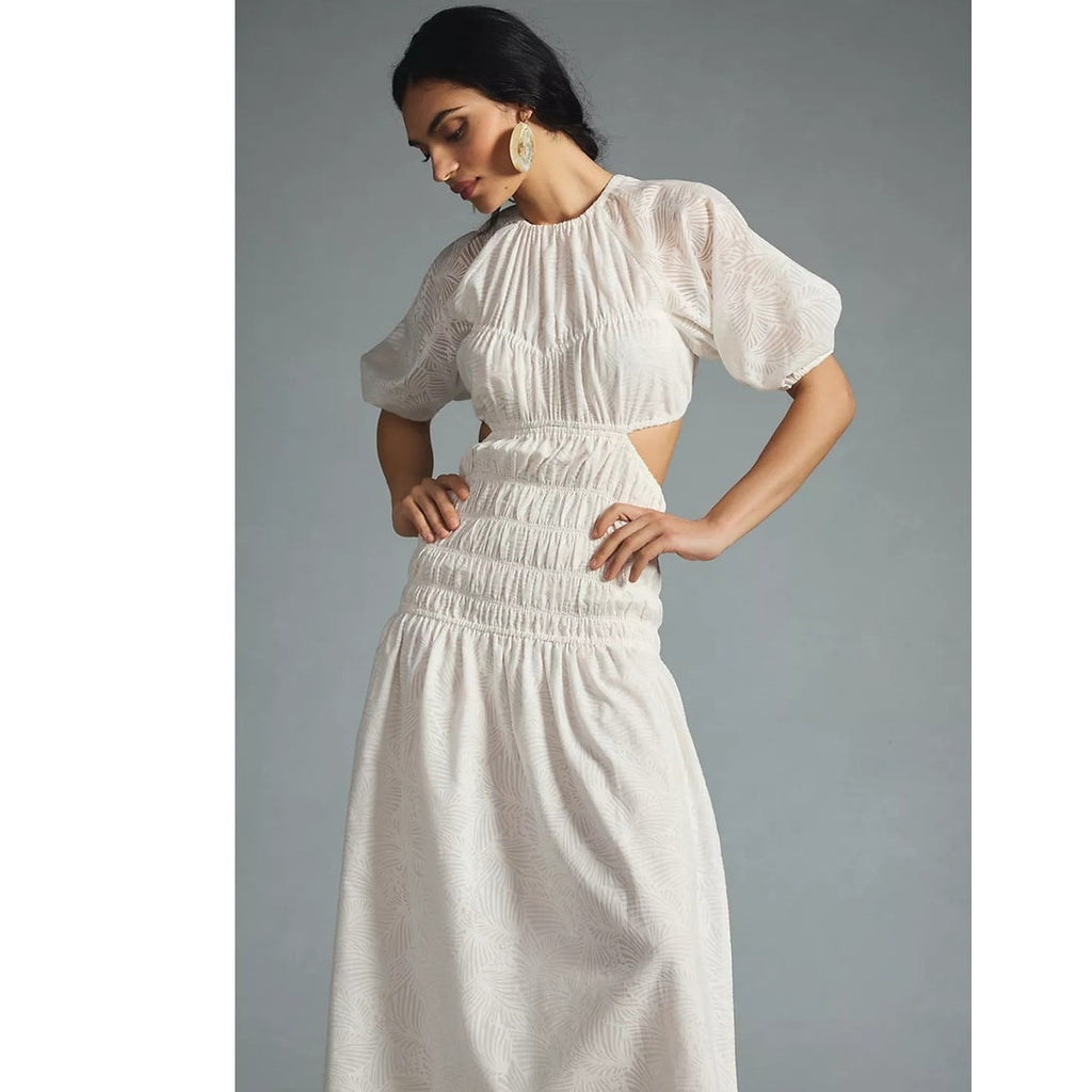 Anthropologie Significant Zofia Puff-Sleeve Shirred Cutout Dress