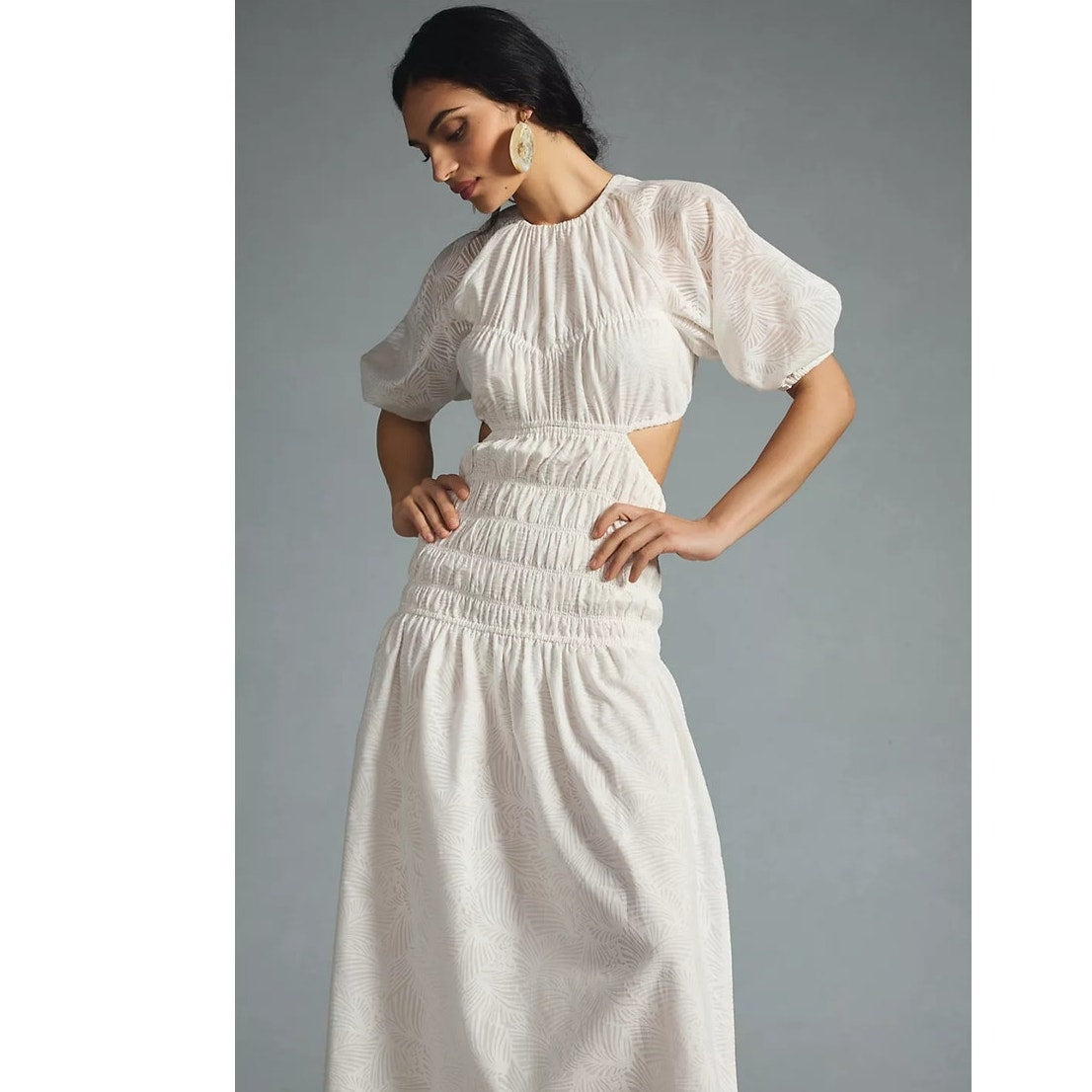 Anthropologie Significant Zofia Puff-Sleeve Shirred Cutout Dress