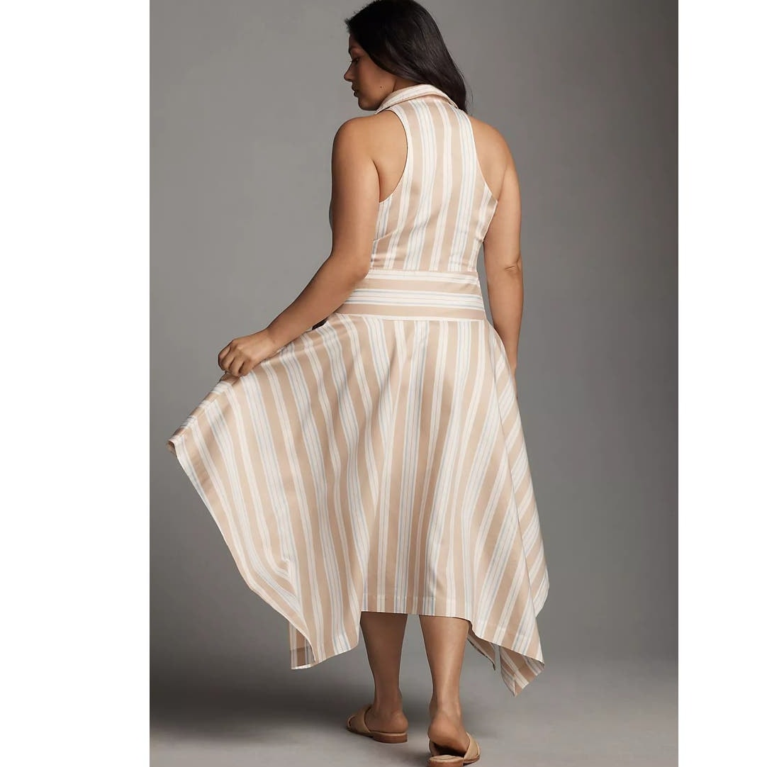 New Anthropologie Maeve Asymmetrical Wrap Shirt Dress $180 SIZE 14 Neutral Motif