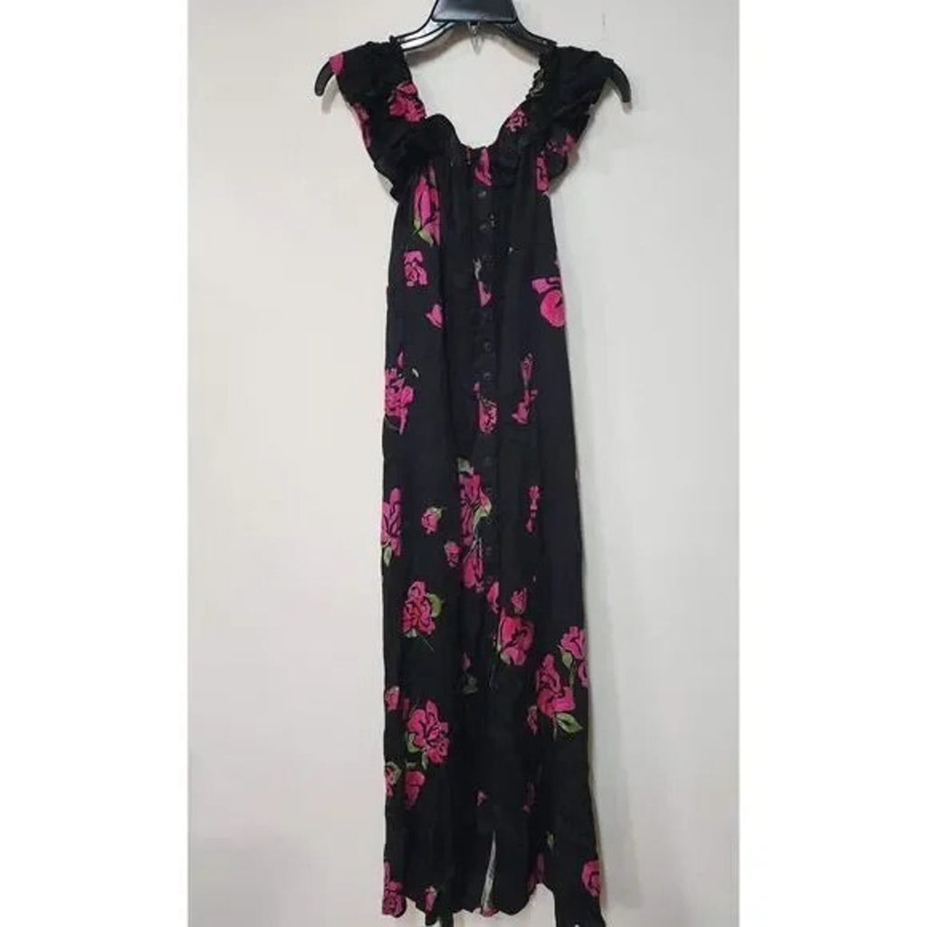 New Free People She's A Dream Floral Midi Dress Black/pink Size XS