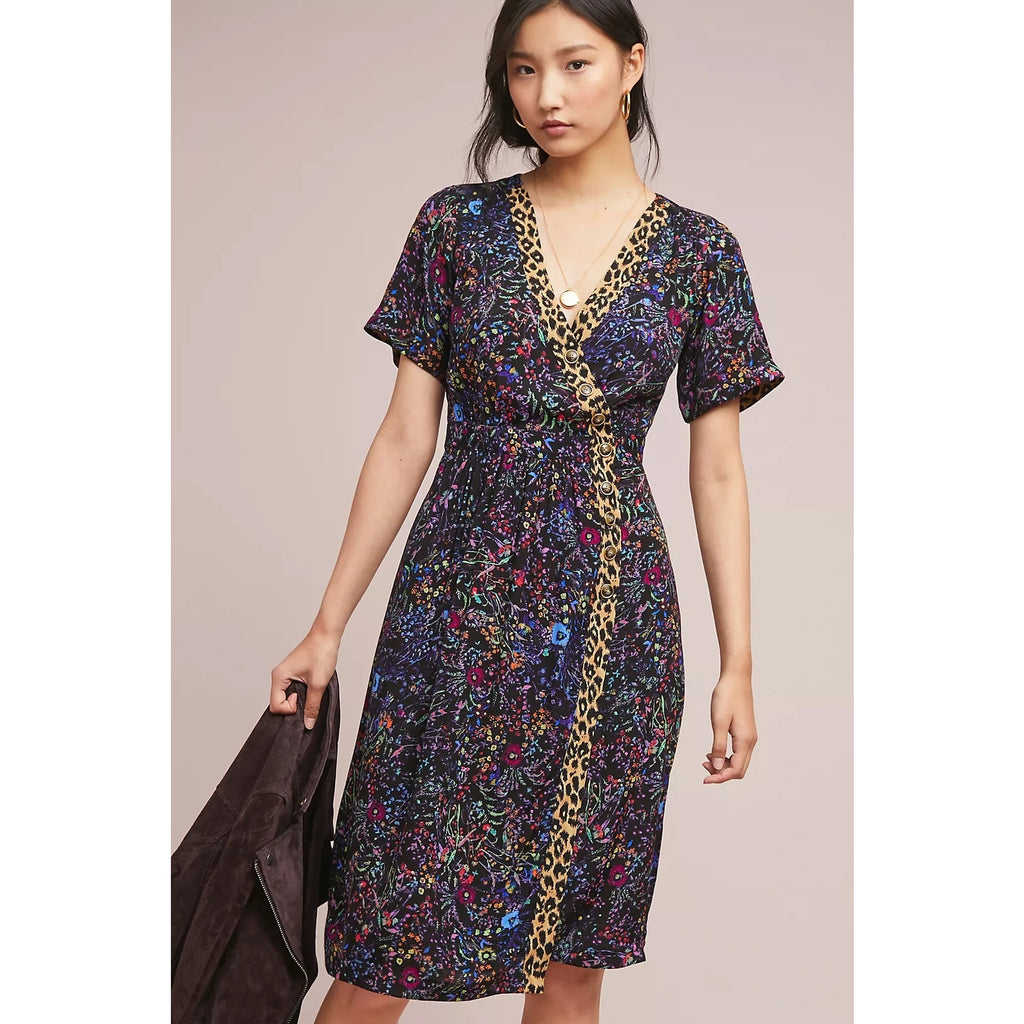 New ANTHROPOLOGIE by Maeve Morgan Dress $148 SIZE 2 Black Floral Motif