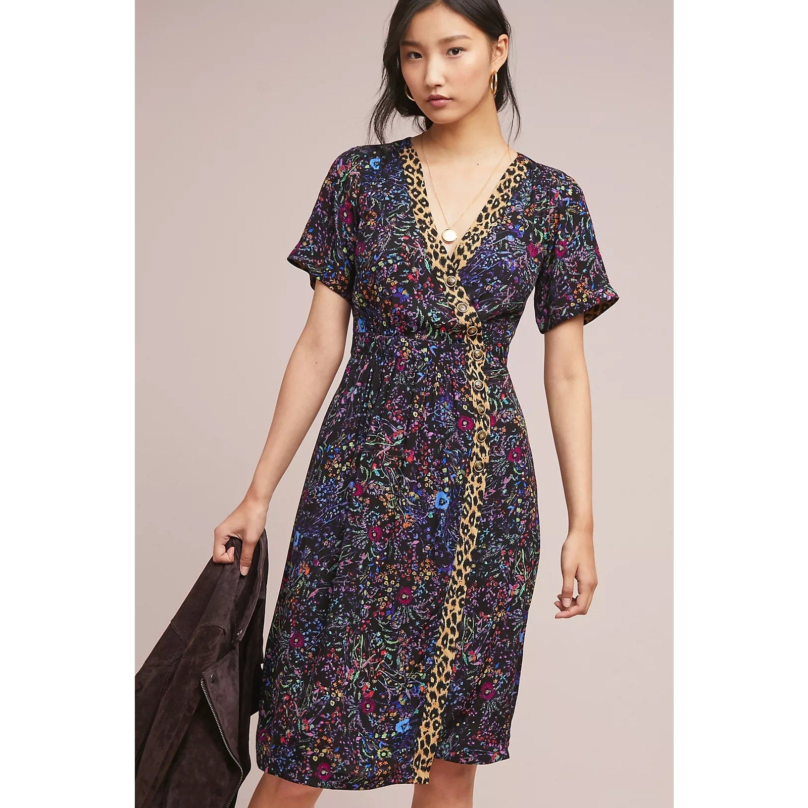 New ANTHROPOLOGIE by Maeve Morgan Dress $148 SIZE 2 Black Floral Motif