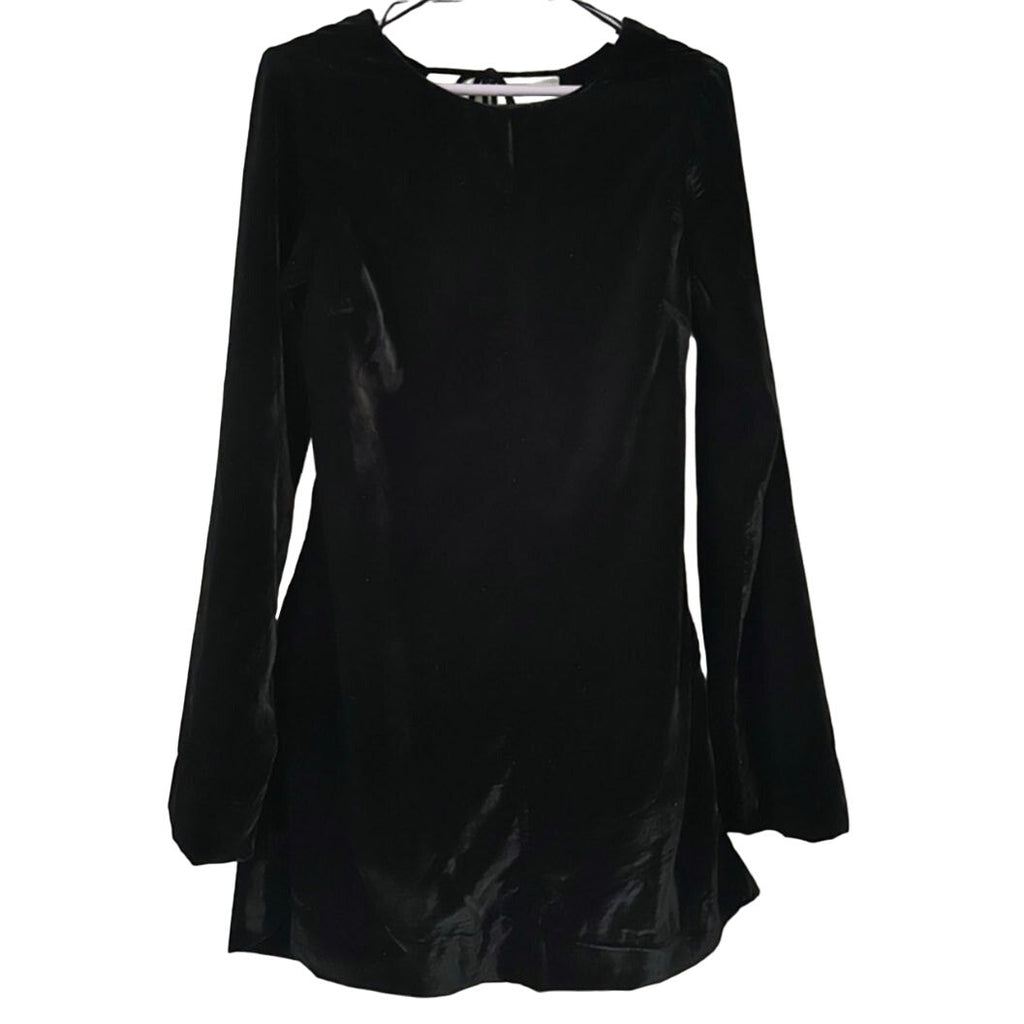 New Free People Chelsey Mini Dress VELVET $128 SMALL Black Open Back Long-Sleeve