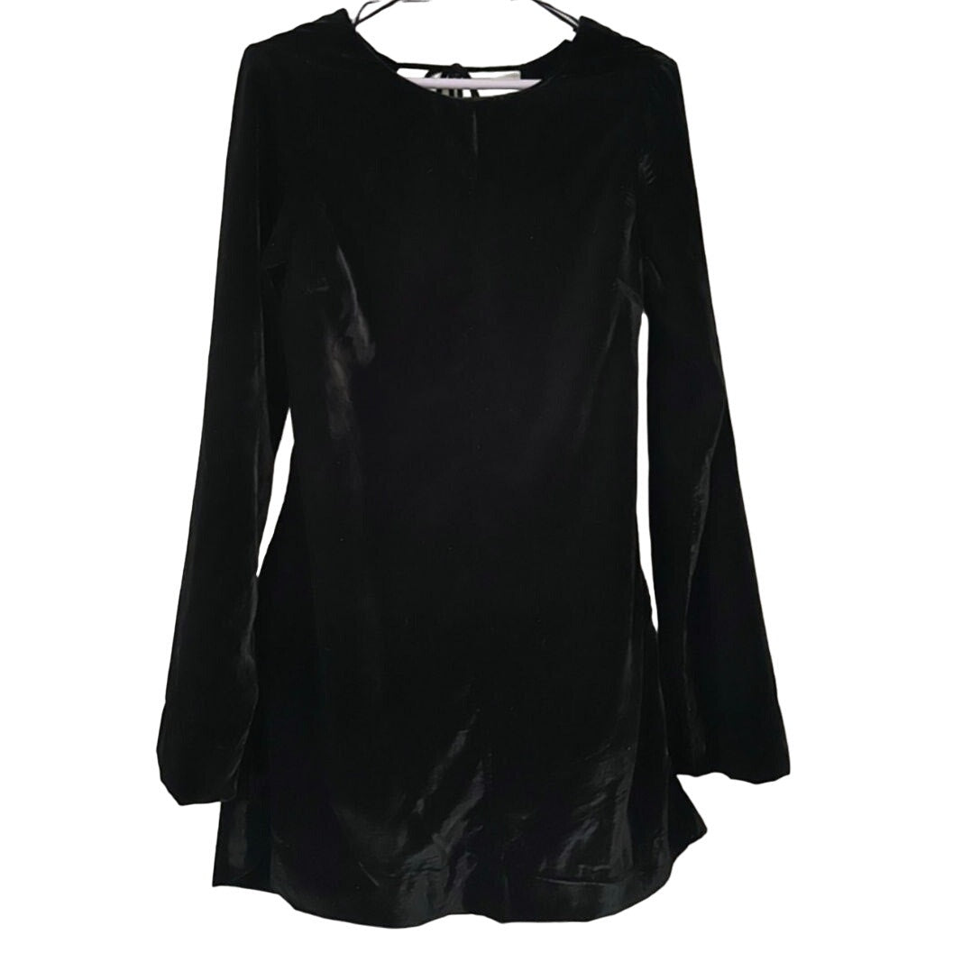 New Free People Chelsey Mini Dress VELVET $128 SMALL Black Open Back Long-Sleeve