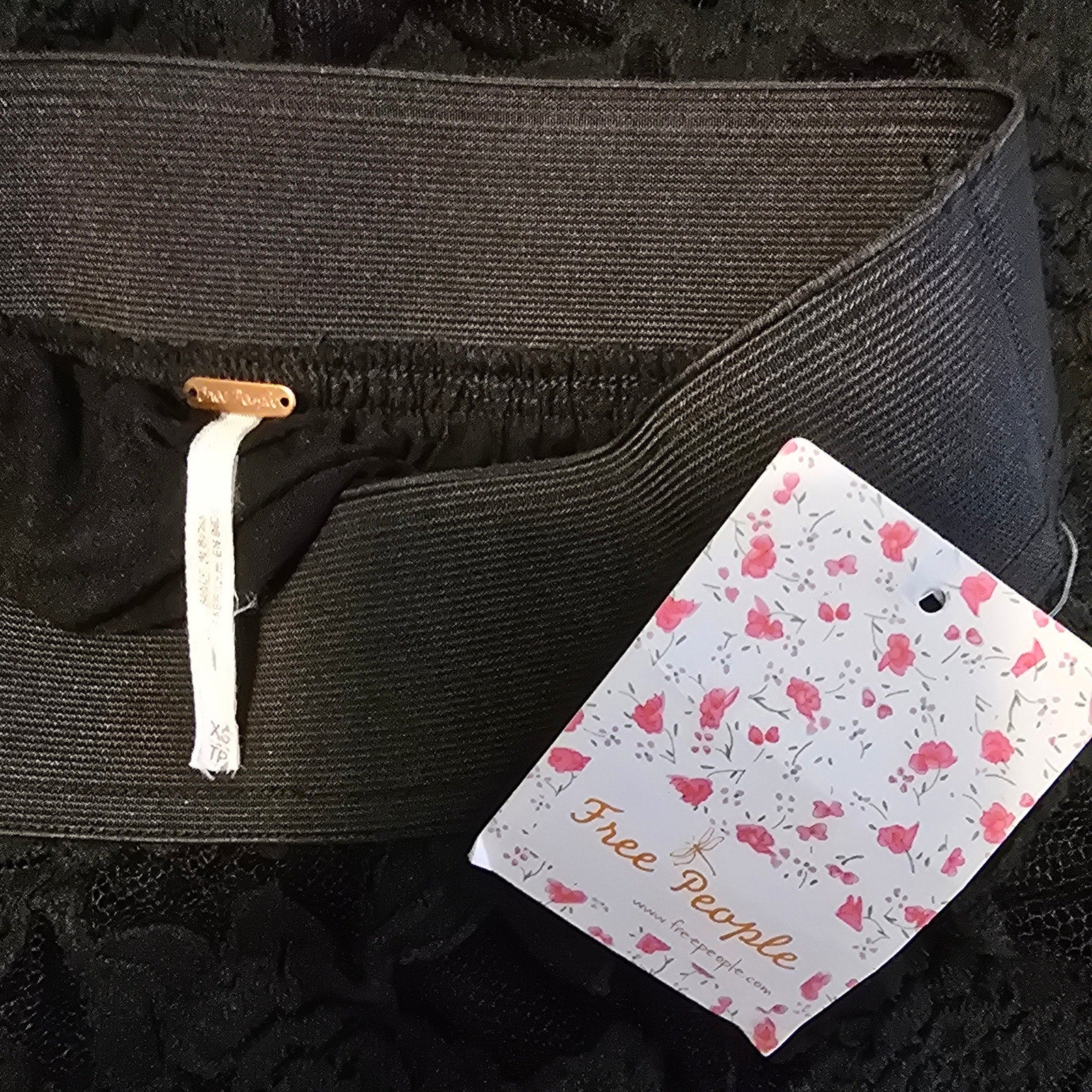 New Free People Lace Pencil Skirt Black $78 X-Small Midi Elastic Waist Lined