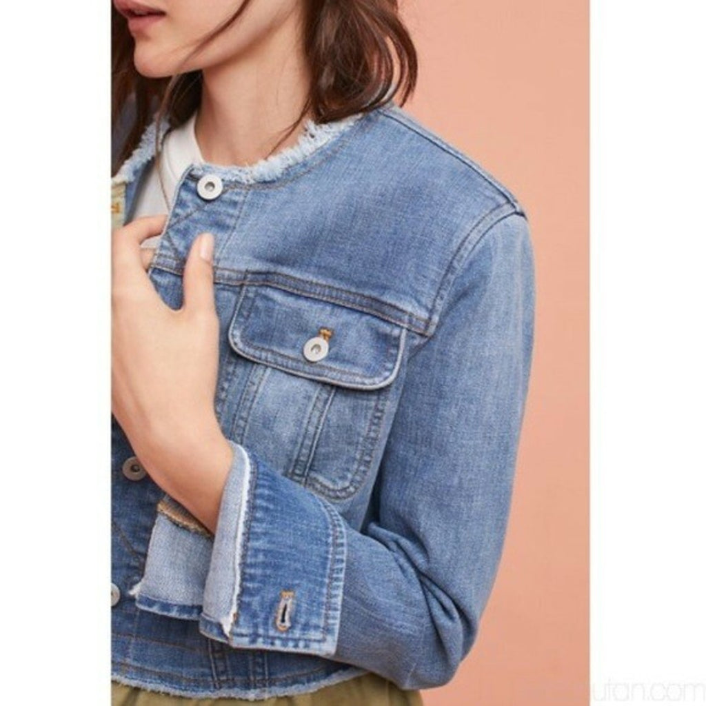 NEW Anthropologie Pilcro Flounced Denim Jacket Size Small