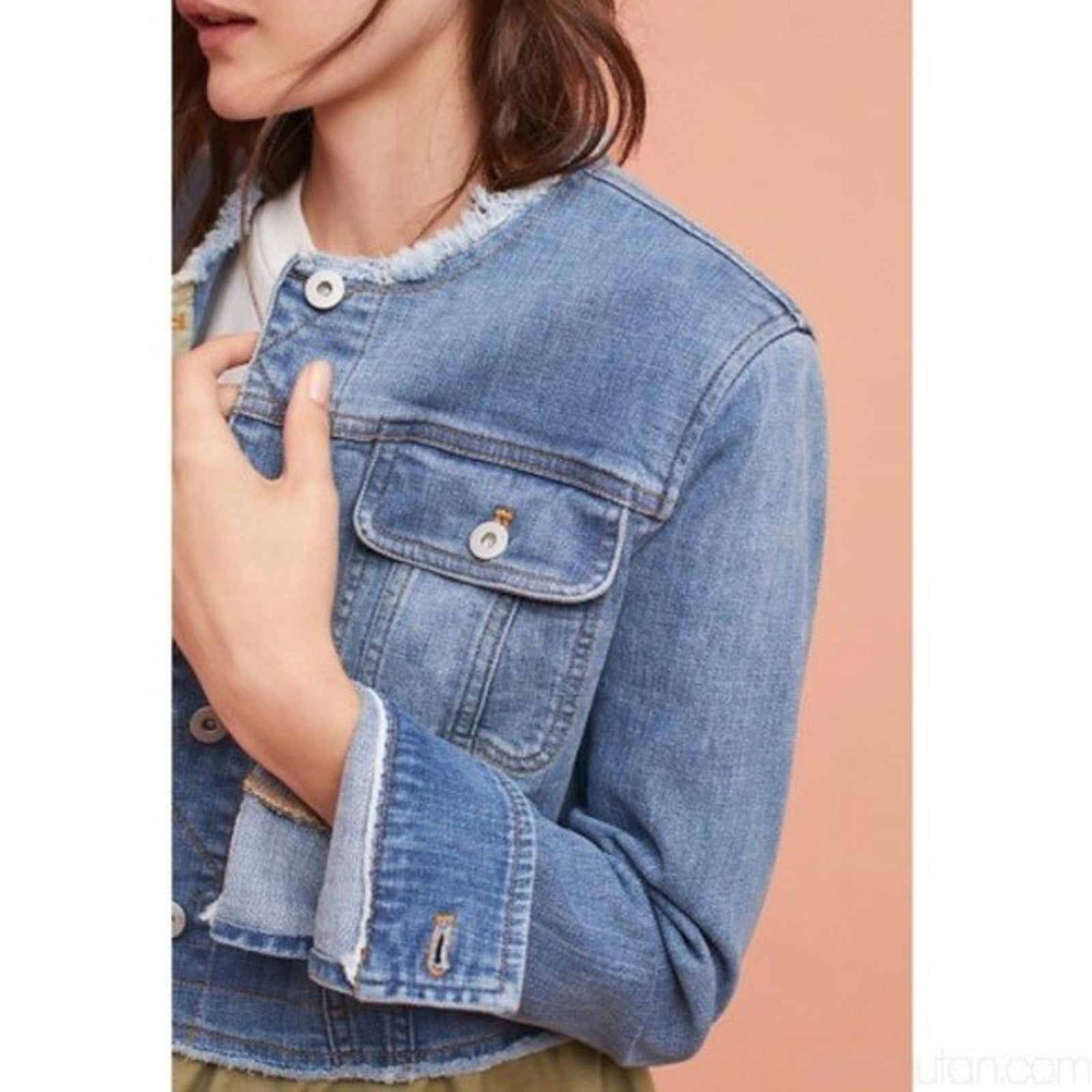 NEW Anthropologie Pilcro Flounced Denim Jacket Size Small