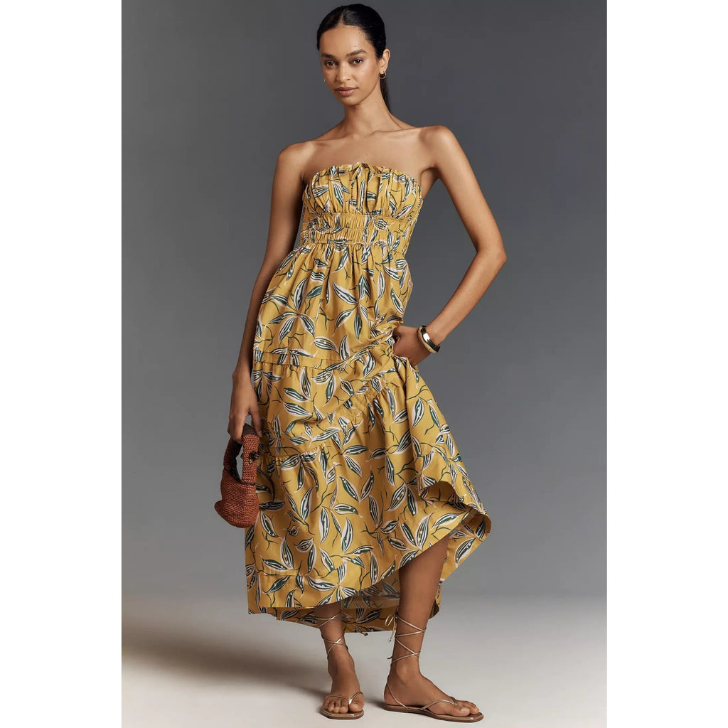 Anthropologie The Somerset Strapless Maxi Dress Large Yellow Anthropologie