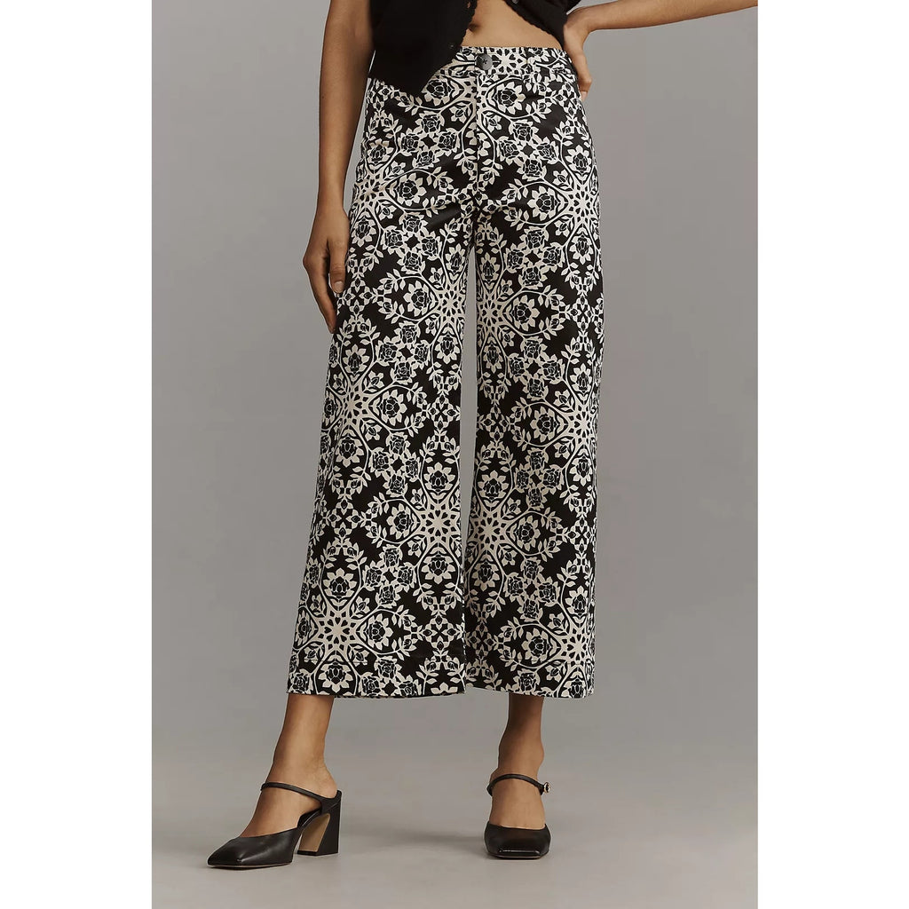 New ANTHROPOLOGIE The Ettie High-Rise Crop Wide-Leg Pants by Maeve $148 27P B&W