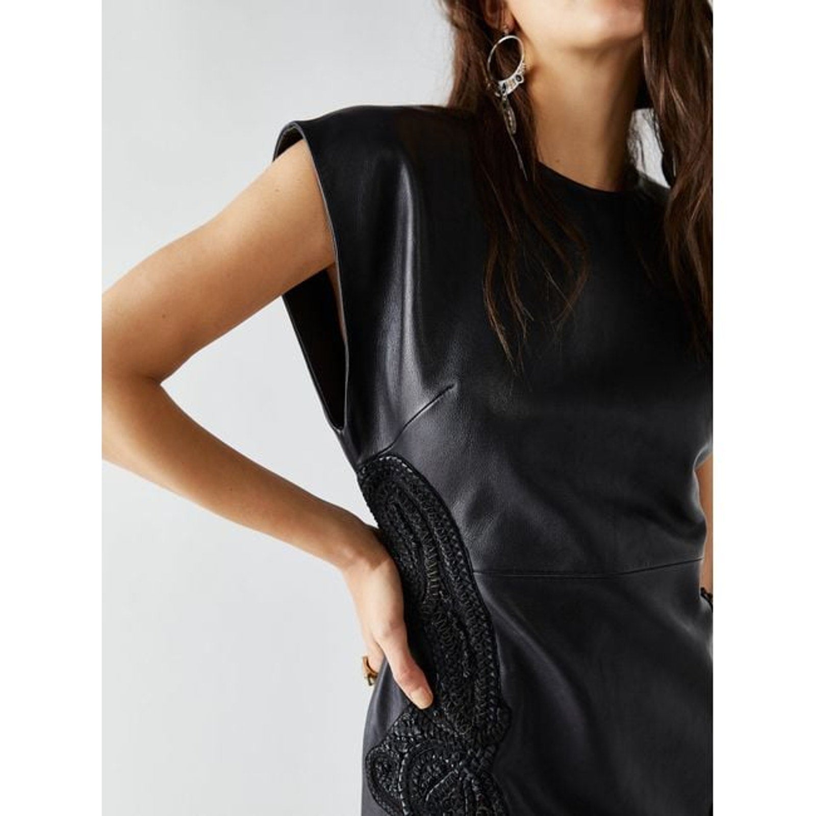 New FREE PEOPLE City Slicker Leather Mini Dress $698 SIZE 10 Black