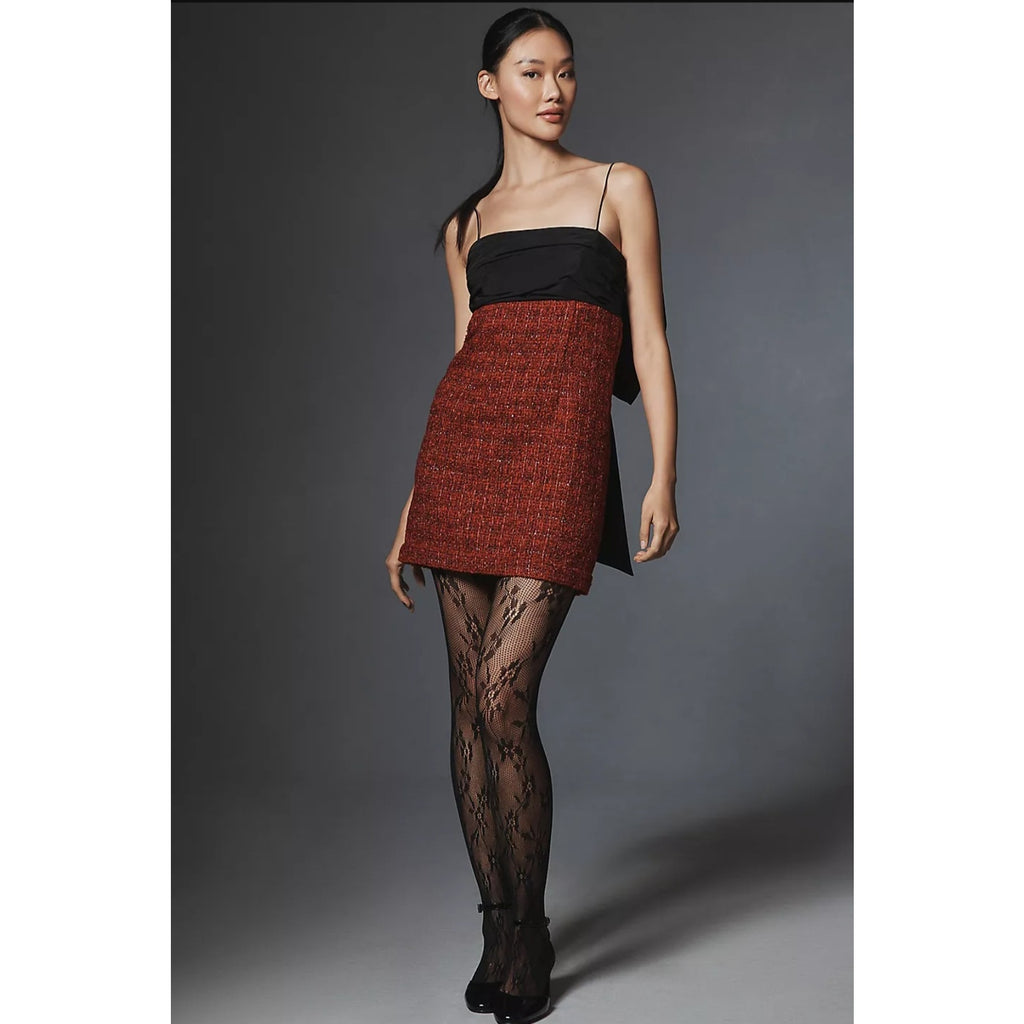 Anthropologie Maeve Bow Square-Neck Mini Dress $178 LARGE Red