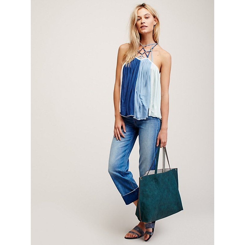 New Free People Magic Swing Tank Macrame $88 SMALL Blue & White Colorblock