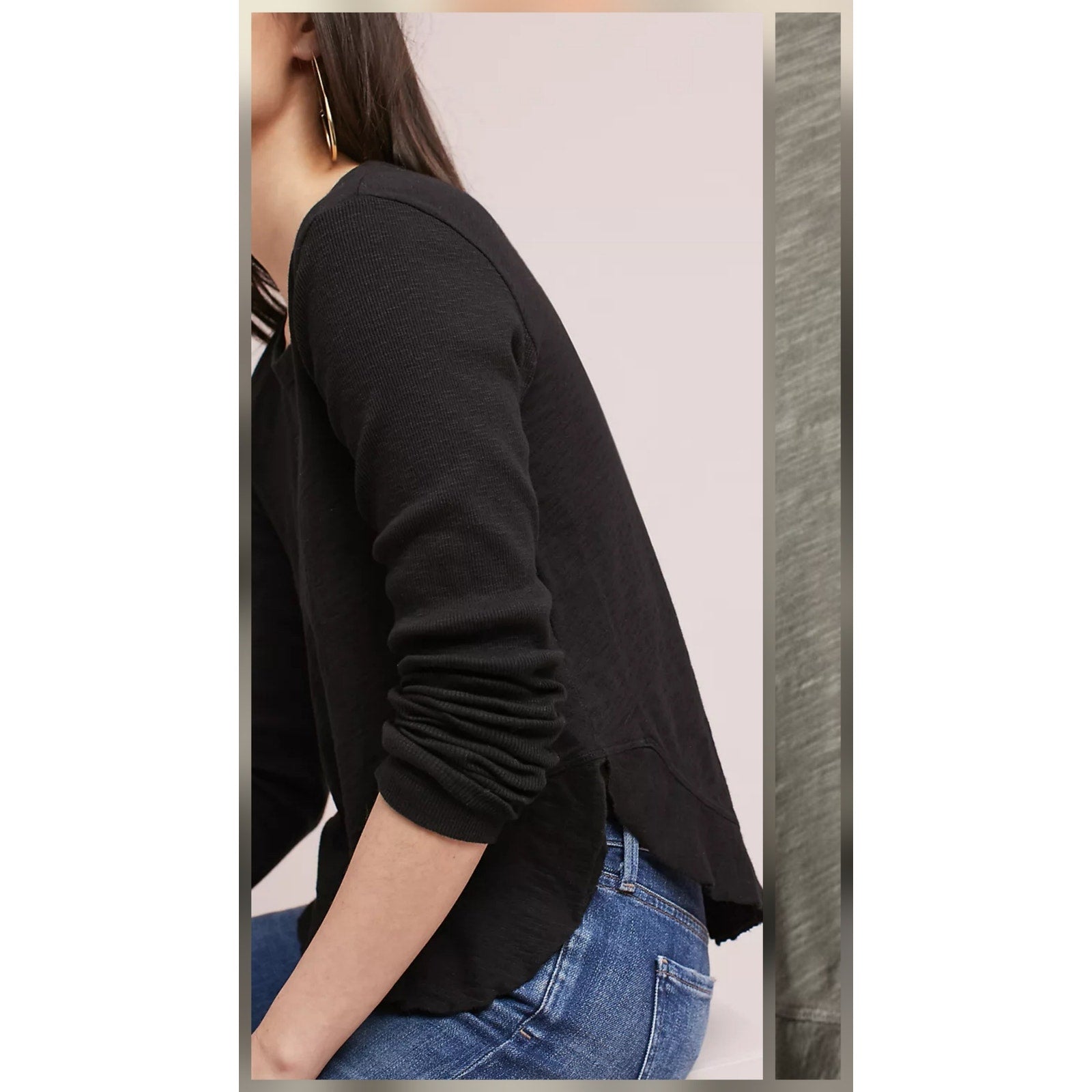 Anthropologie Wilt Ruffle Shirttail Long Sleeve Jersey Tee