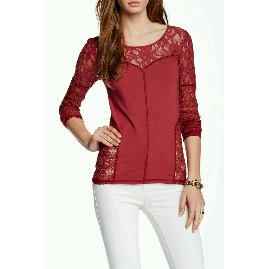 NEW Free People Sweet Thang Blouse Sz S Crisscross Back Sheer Lace Long-Sleeve