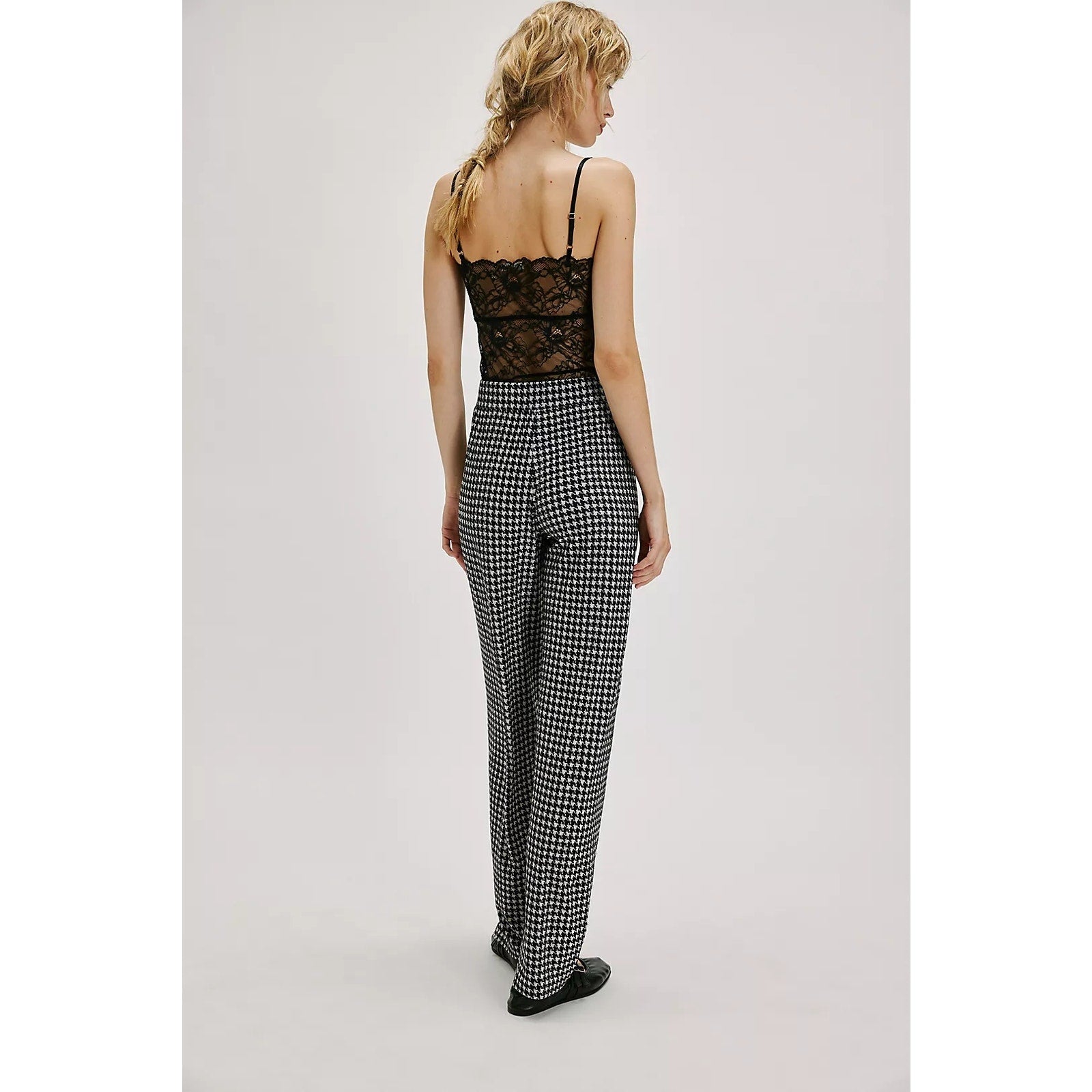 New FREE PEOPLE Norma Kamali Low-Rise Pleated Trousers $200 XS Black HOUNDSTOOTH