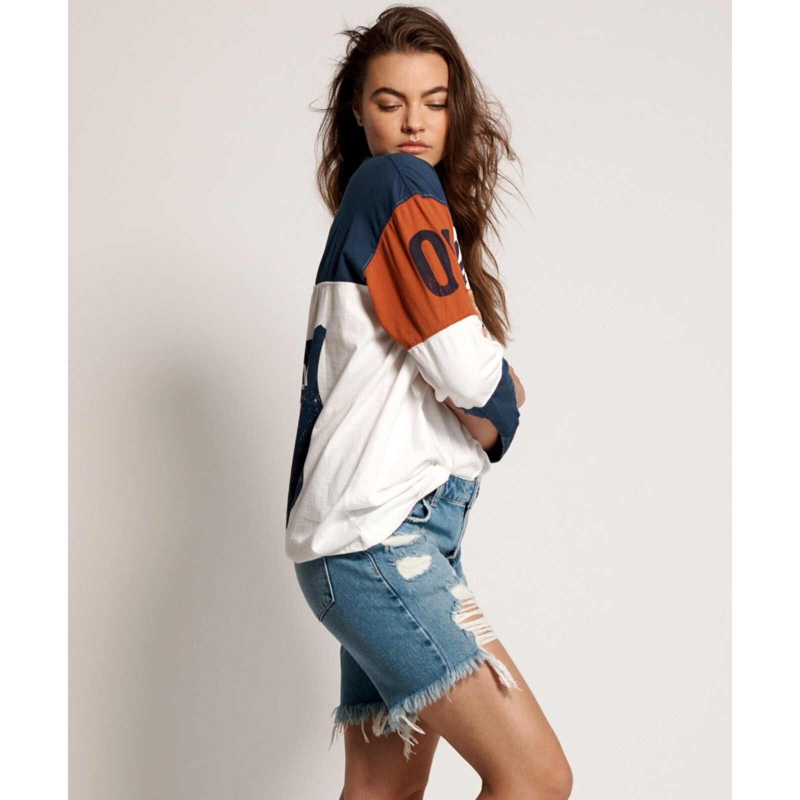 New Free People Pacifica Stevies Long Length Boyfriend Denim Shorts $114 Sz 25