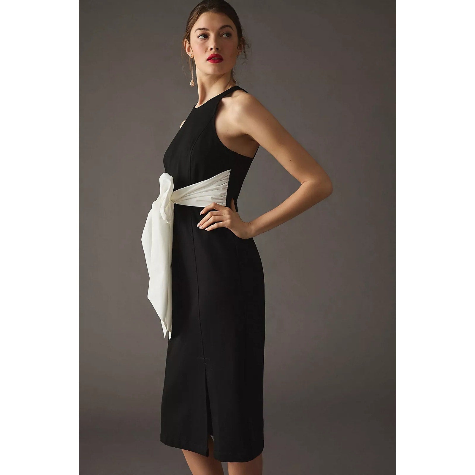 New Anthropologie Maeve Bow-Front Dress $170 X-SMALL  B&W Special Occasion LBD