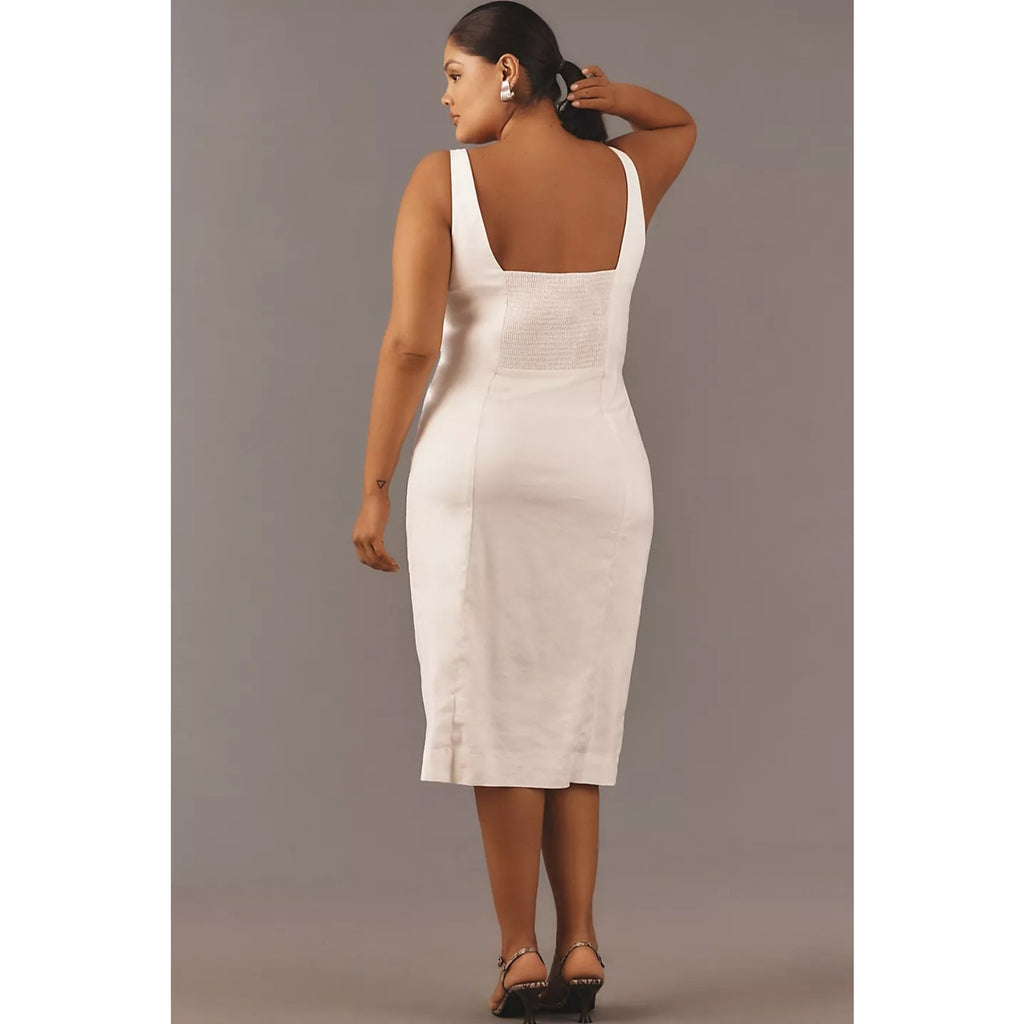 Anthropologie Sleeveless Square-Neck Linen Button Wrap Midi Dress 1X Anthropologie