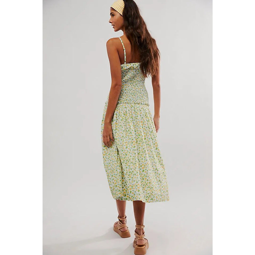 FREE PEOPLE Lavender Daze Floral Midi Dress MEDIUM Green Smock Free People
