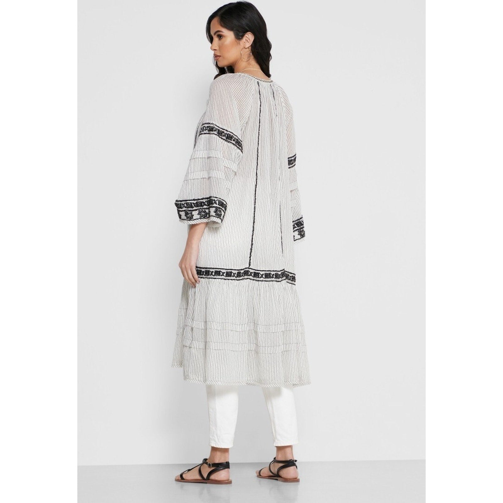 NEW FREE PEOPLE Vagabond Striped Maxi Top Size XS Boho Dress Embroidered