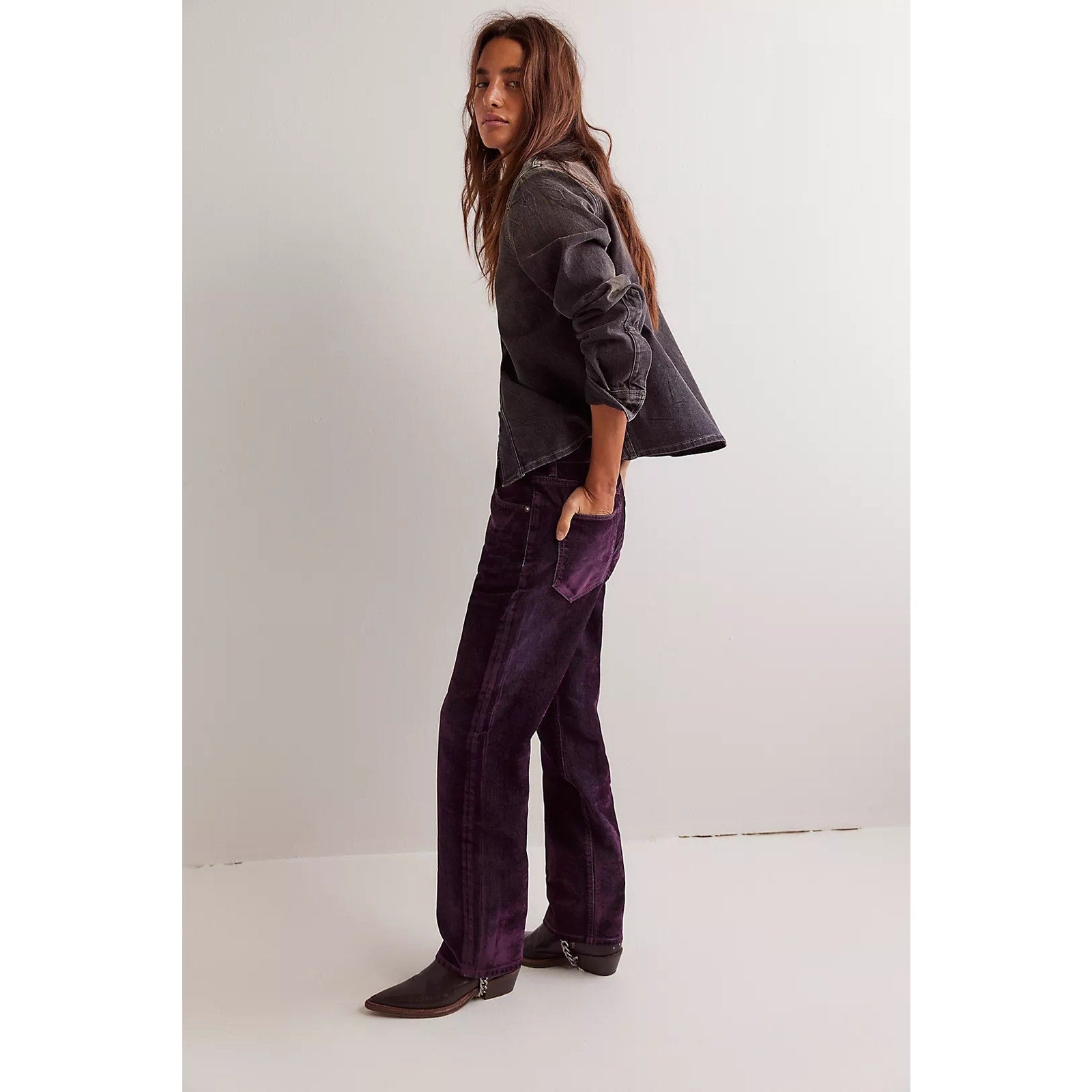 New FREE PEOPLE We The Free First Class Relaxed Flocked Velvet Jeans $248 SZ 30