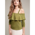 NEW Anthropologie Asymmetrical Long Sleeve Top by 9-H15 Size Large Holly Green