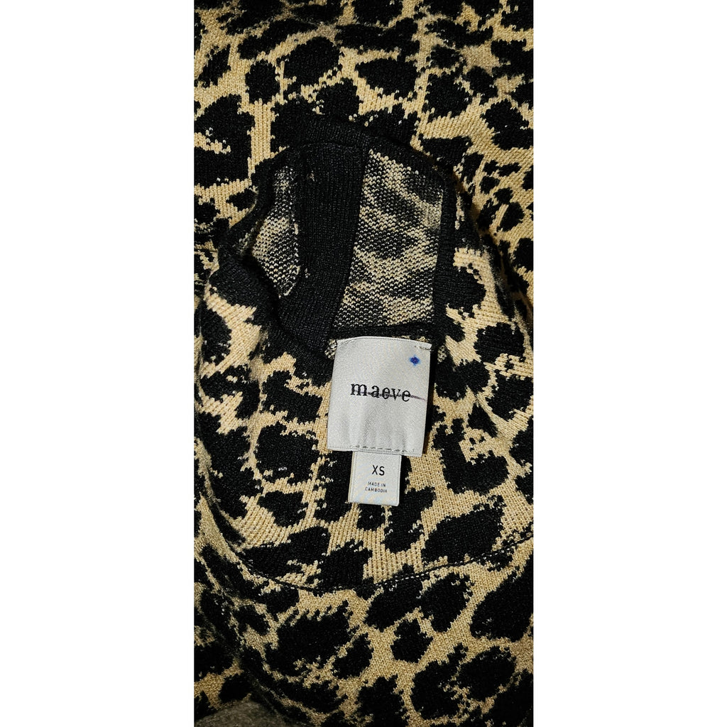 Anthropologie Annalise Mock-Neck Mini Sweater Dress by Maeve XS Cheetah Anthropologie