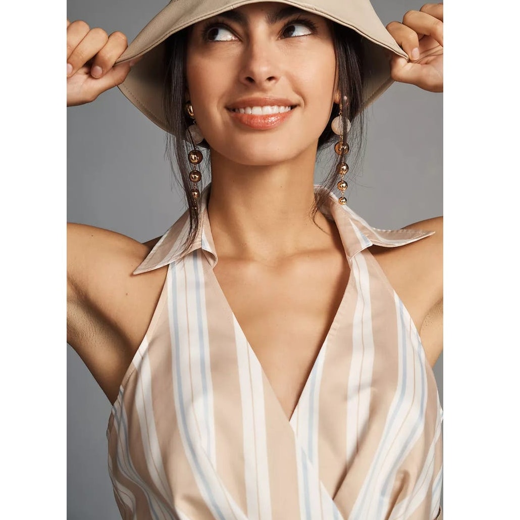 New Anthropologie Maeve Asymmetrical Wrap Shirt Dress $180 SIZE 14 Neutral Motif