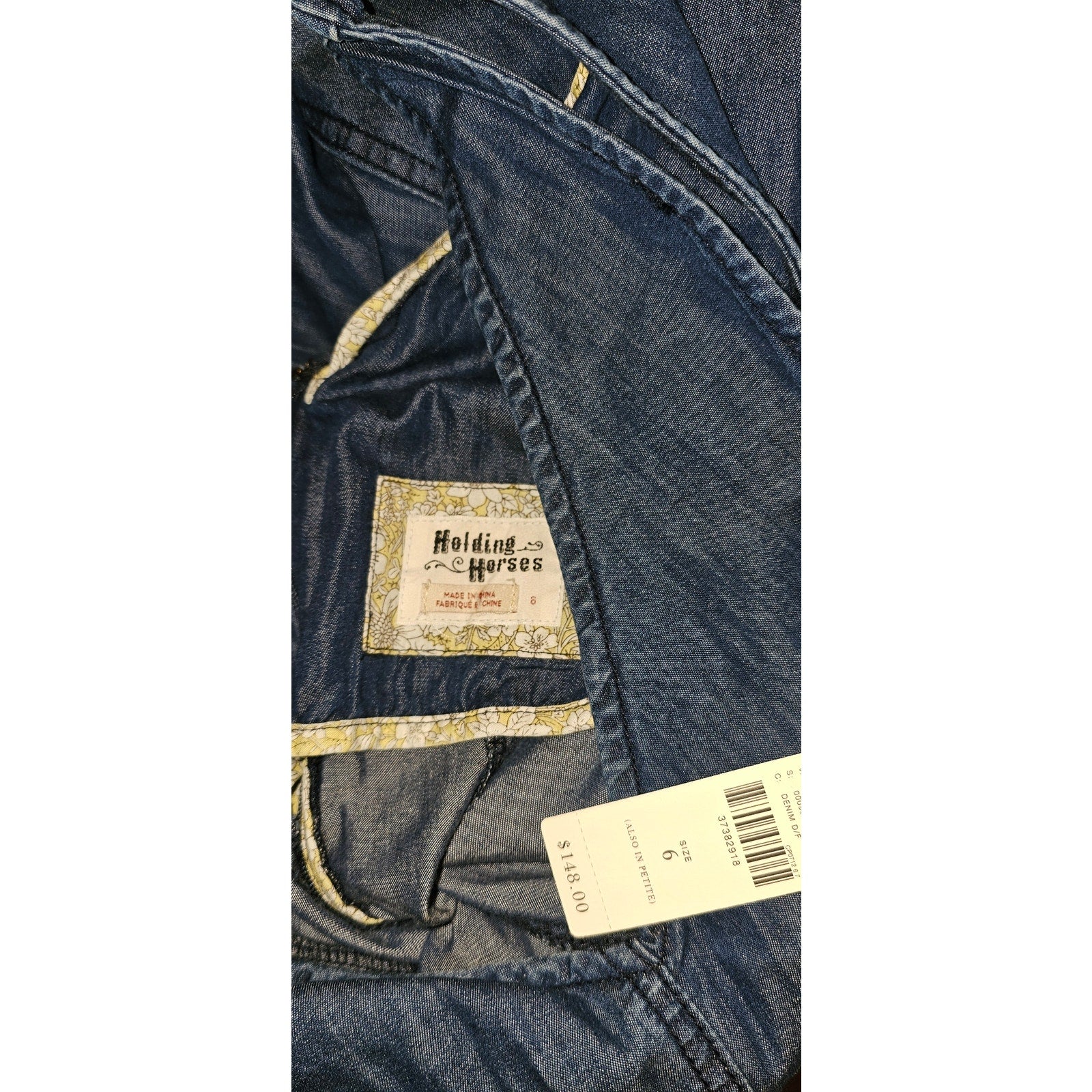 New Anthropologie HOLDING HORSES Seamed Denim Dress $148 SIZE 6 Blue KNEE LENGTH