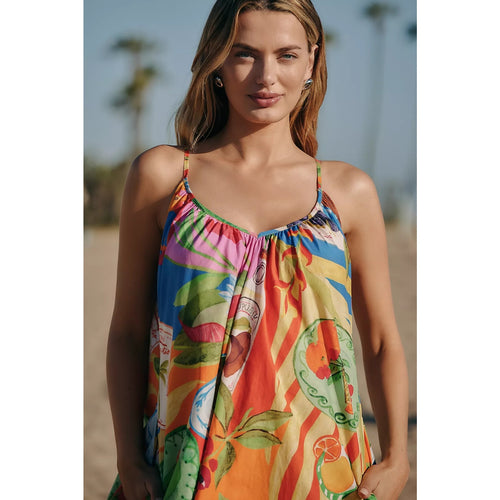 Anthropologie Farm Rio Summer Picnic Sleeveless V-Neck Midi Dress MEDIUM Anthropologie
