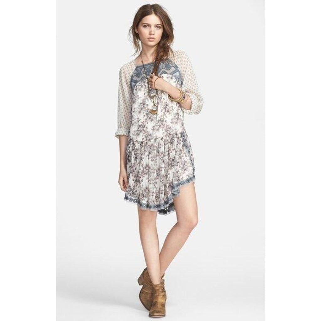 Free people Elsie Sheer Lace Boho Dress in Midnight Garden Combo Size XS Mini