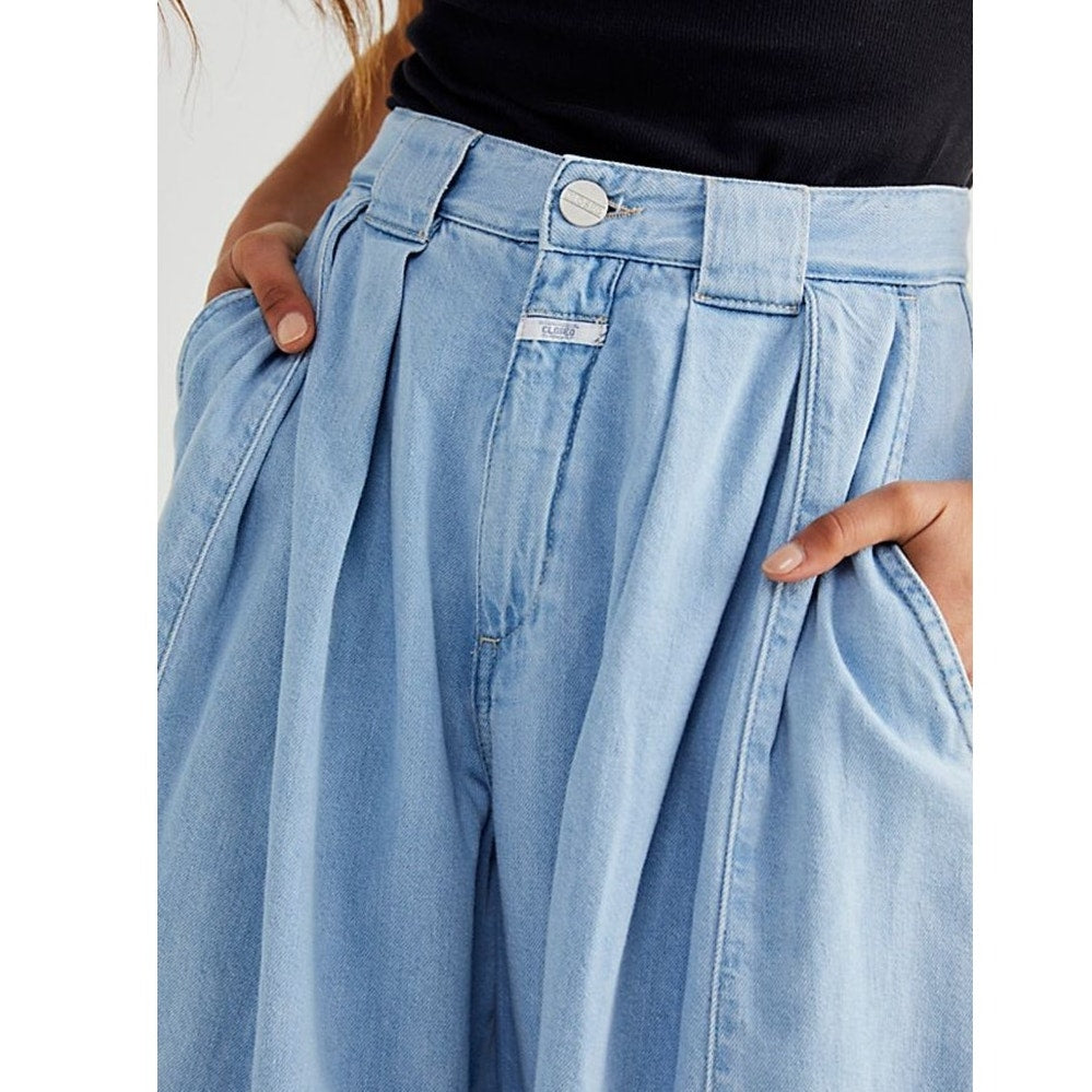 New Free People x Closed Ivo Jeans $345 SIZE 32 Light Blue Straight Wide-Leg