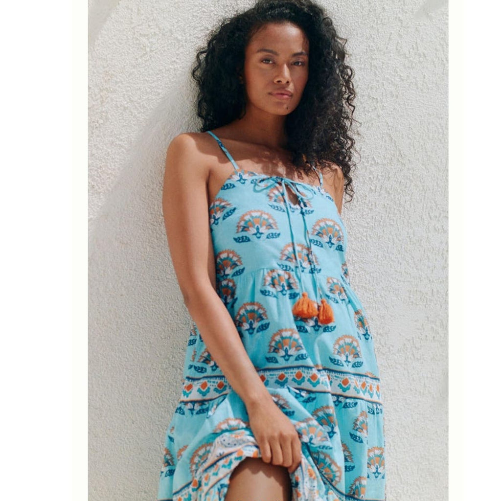 New Anthropologie Celina Moon Harriet Maxi Dress $199 SMALL Boho Blue Tasseled