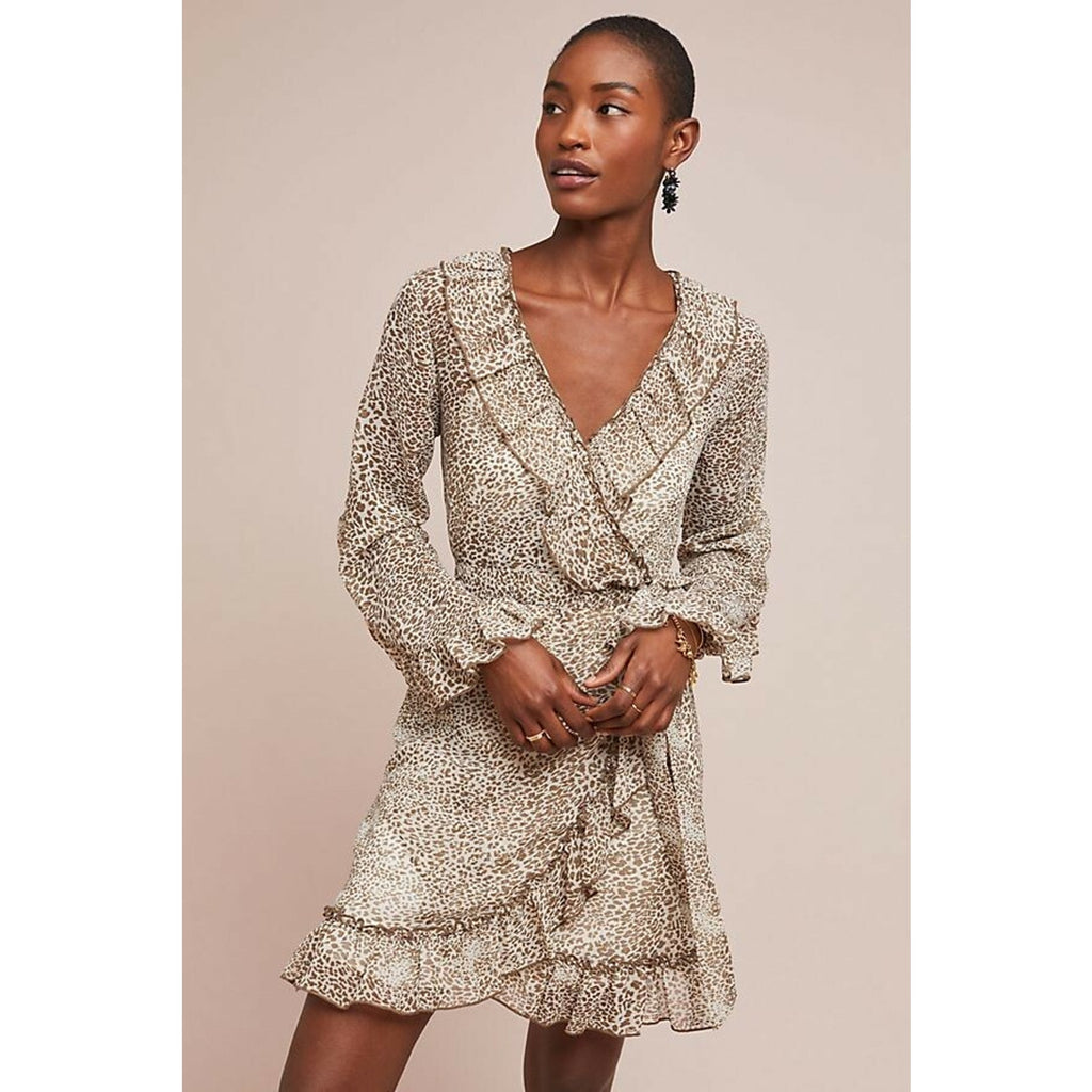 NEW Anthropologie $160 Ruffled Leopard Dress By Ranna Gill Size XS