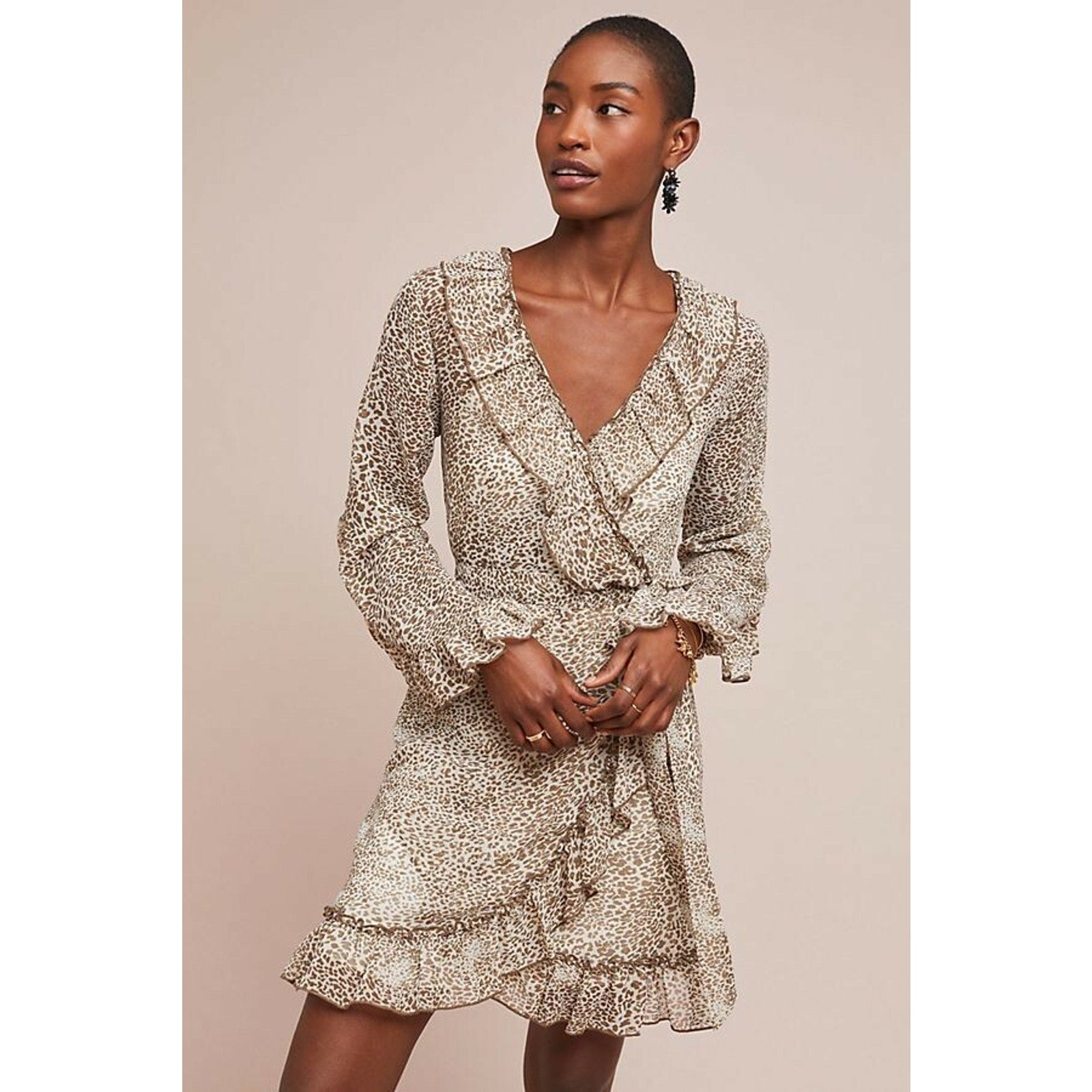 NEW Anthropologie $160 Ruffled Leopard Dress By Ranna Gill Size XS