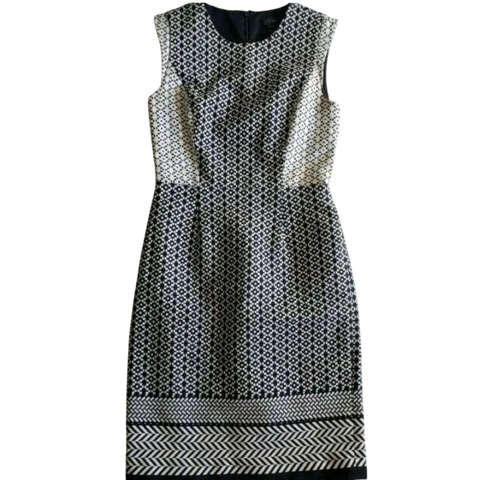 New J Crew Paneled Geometric Sheath Dress  $168 SIZE 4 Black/White KNEE LENGTH