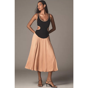 New Anthropologie Maeve Sleeveless Scoop-Neck Chain-Trim Cutout Midi Dress XS