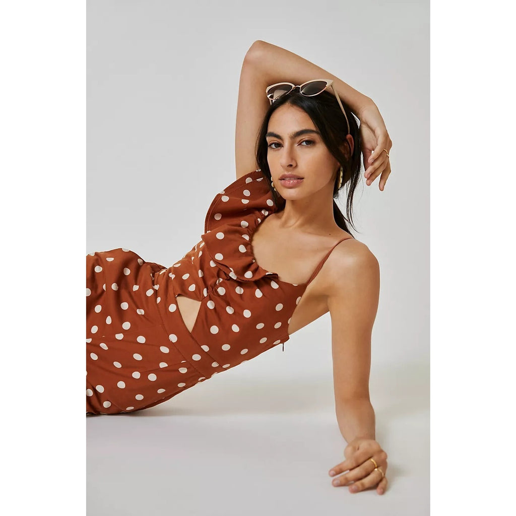 New Anthropologie by Maeve One-Shoulder Wide-Leg Polka Dot Jumpsuit Size 2