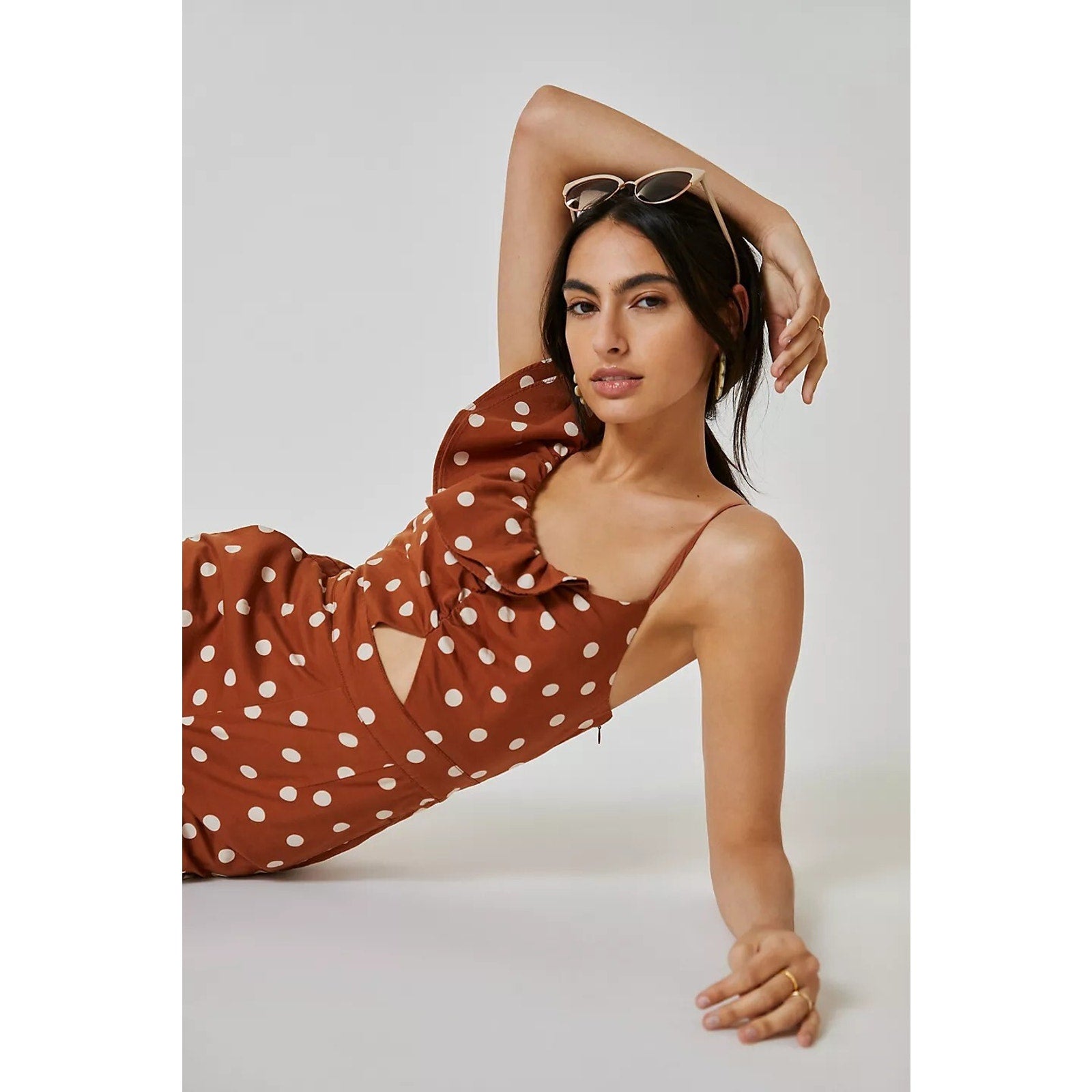 New Anthropologie by Maeve One-Shoulder Wide-Leg Polka Dot Jumpsuit Size 2