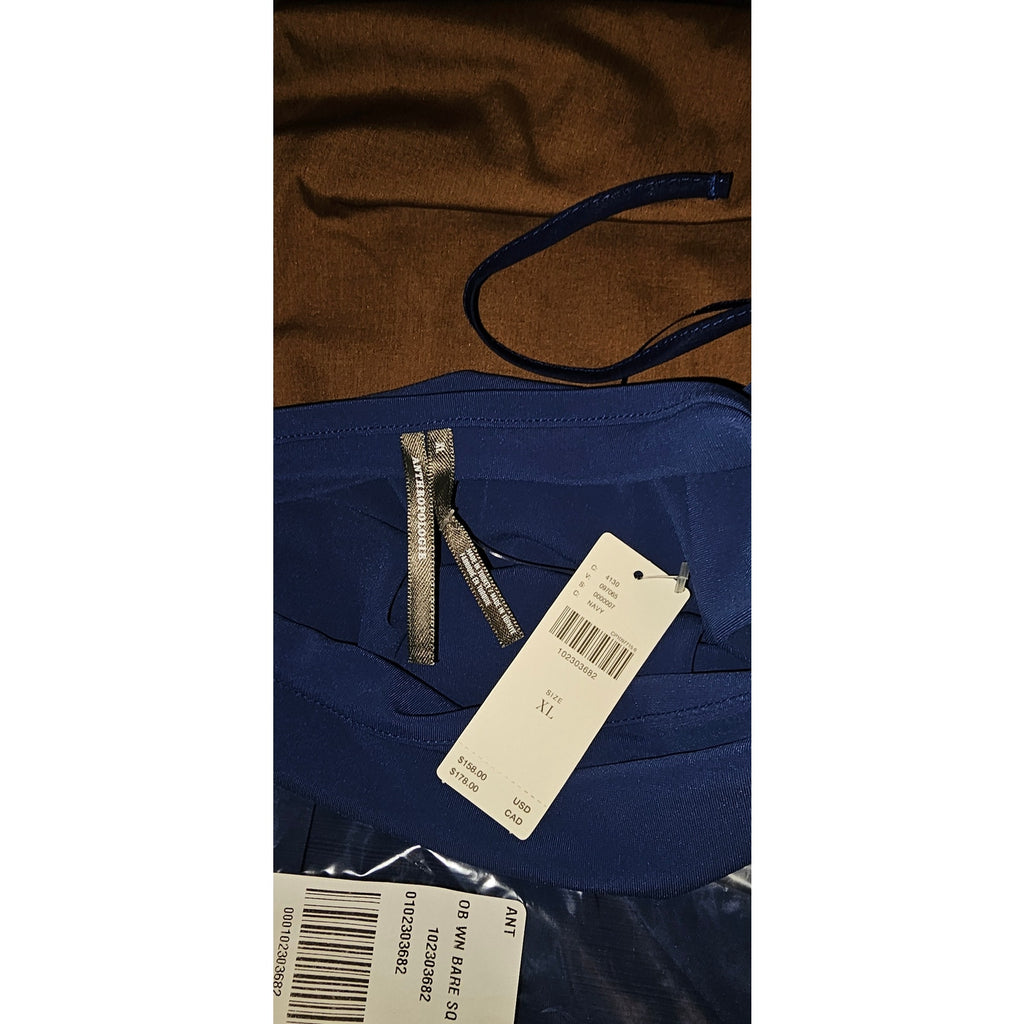 Anthropologie Square-Neck Twofer Midi Dress X-LARGE Navy/Brown Anthropologie