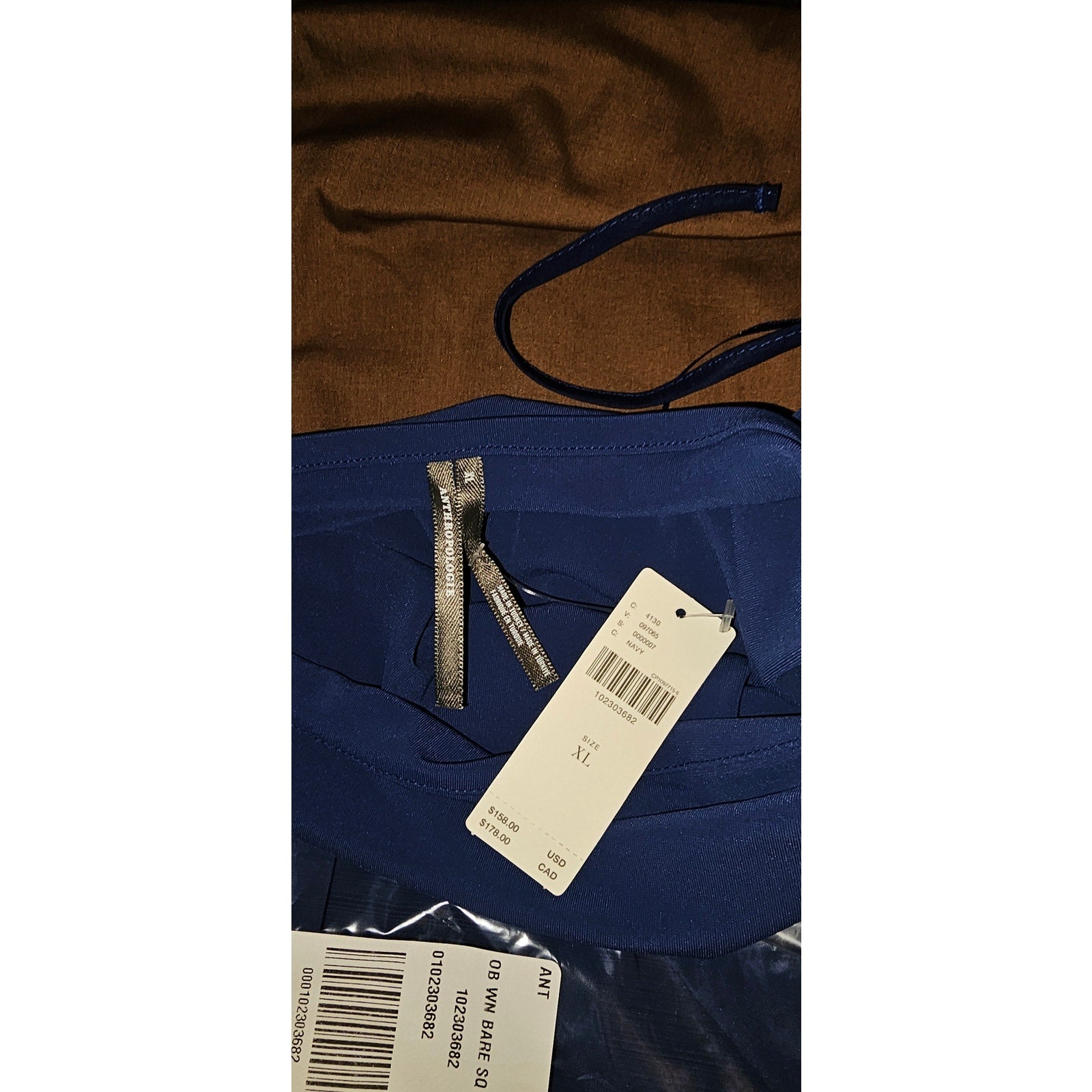 Anthropologie Square-Neck Twofer Midi Dress X-LARGE Navy/Brown Anthropologie