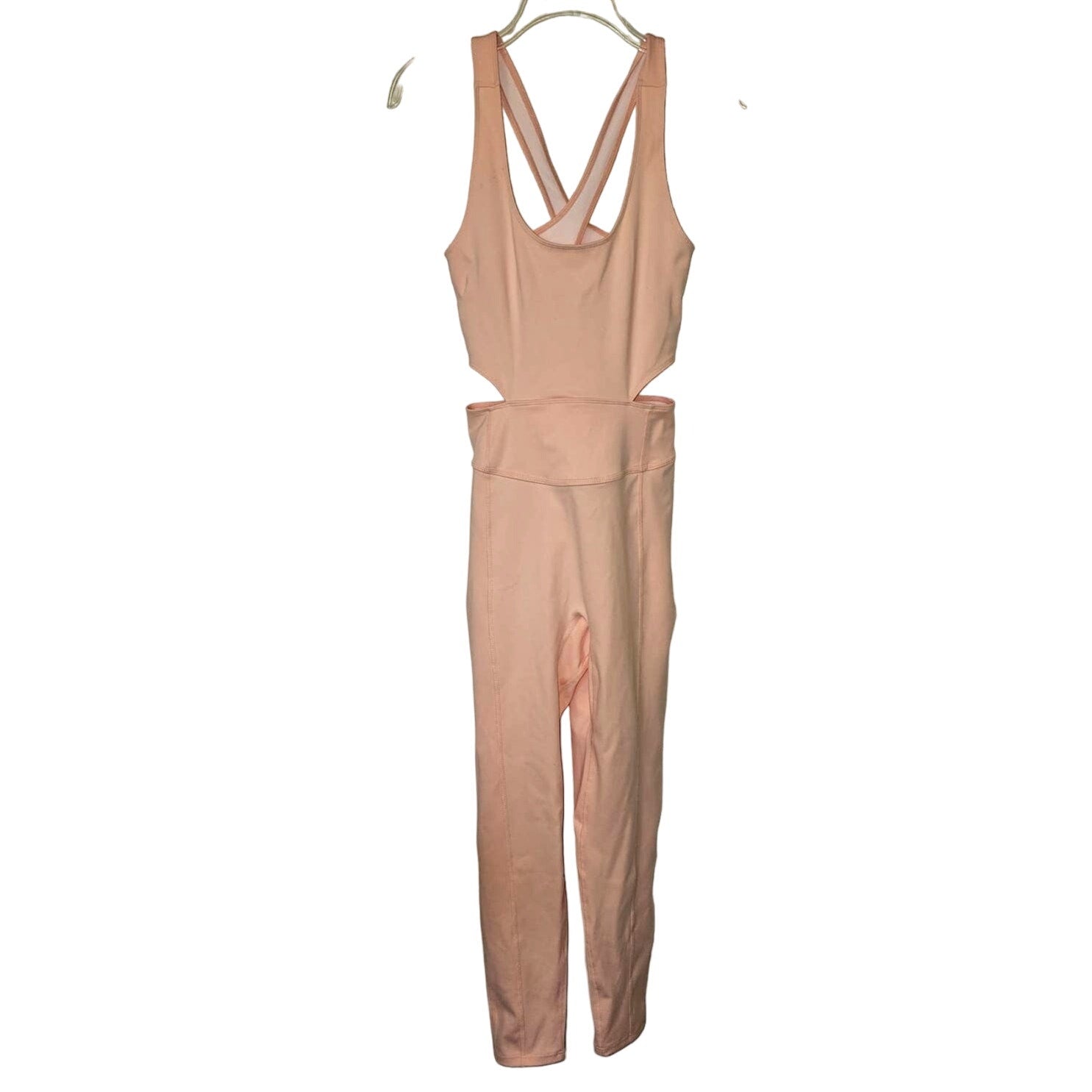 New Free People FP MOVEMENT Back It Up Yoga Jumpsuit $98 MEDIUM Peach