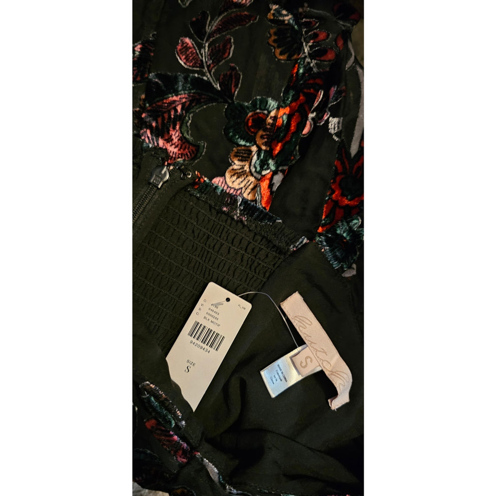 New ANTHROPOLOGIE  Hutch Printed Twist-Front Puff-Sleeve Ruffle-Hem Dress $228 S